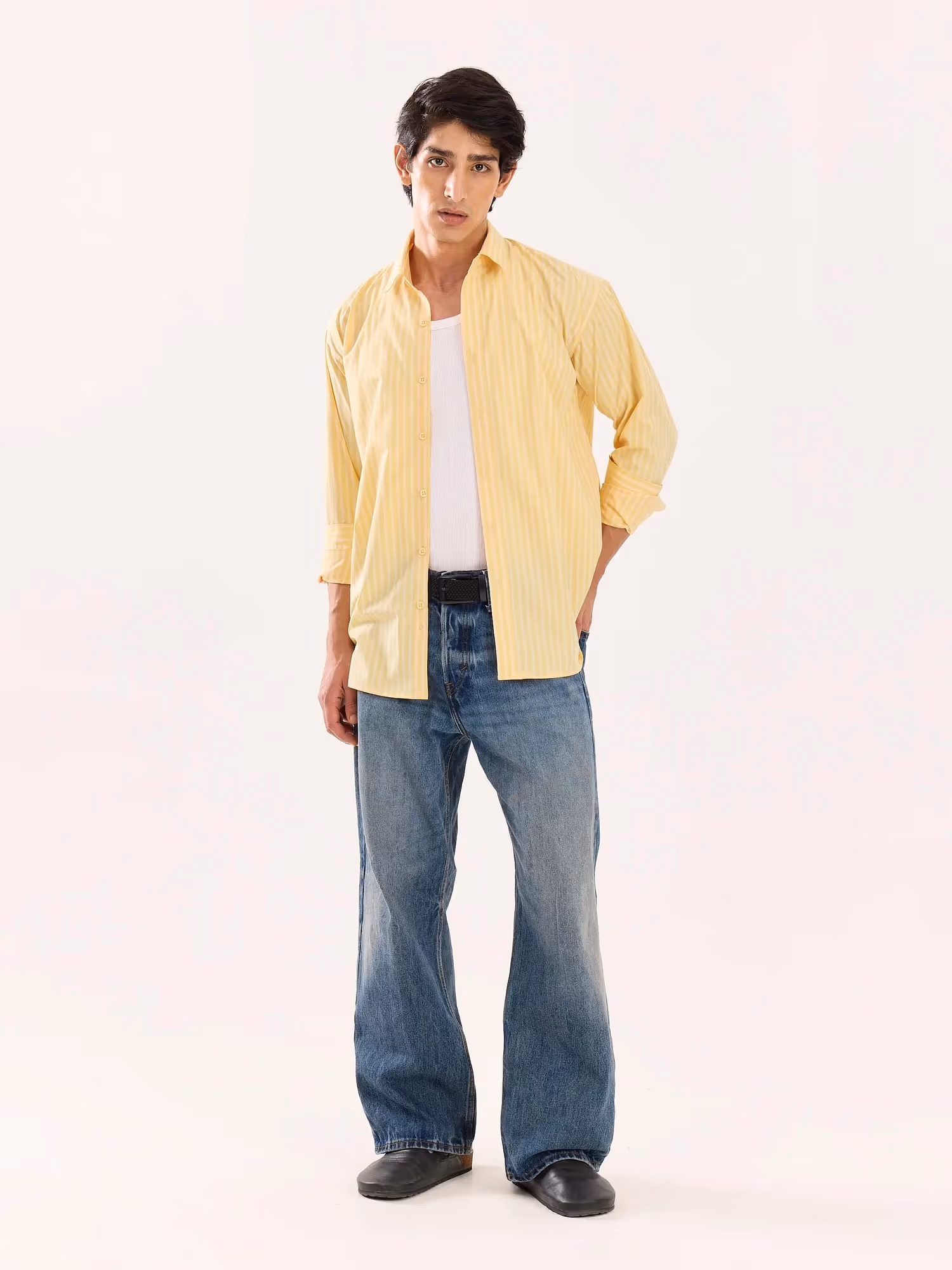Butter Yellow Striped Poplin Shirt image 1