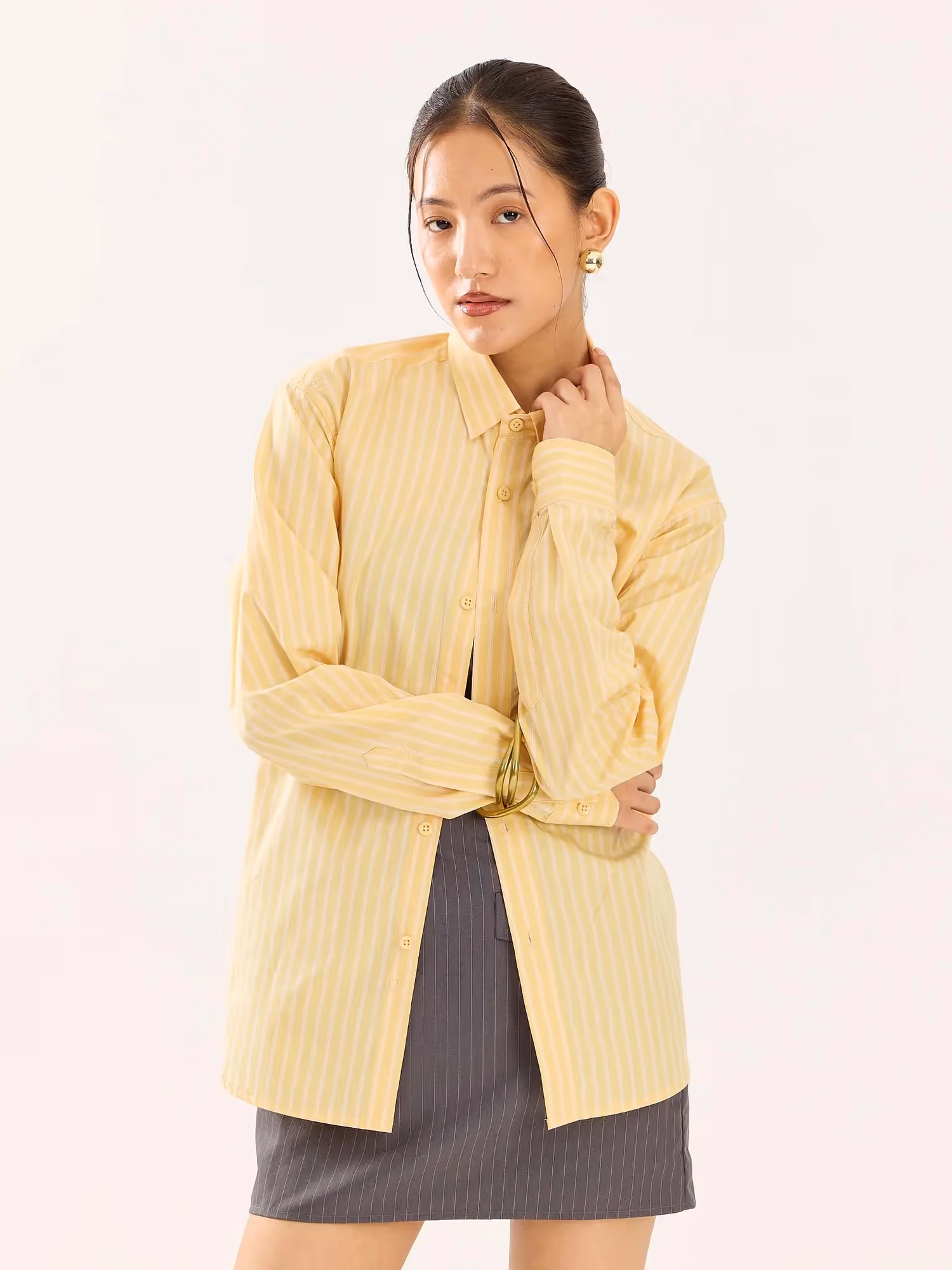 Butter Yellow Striped Poplin Shirt image 4