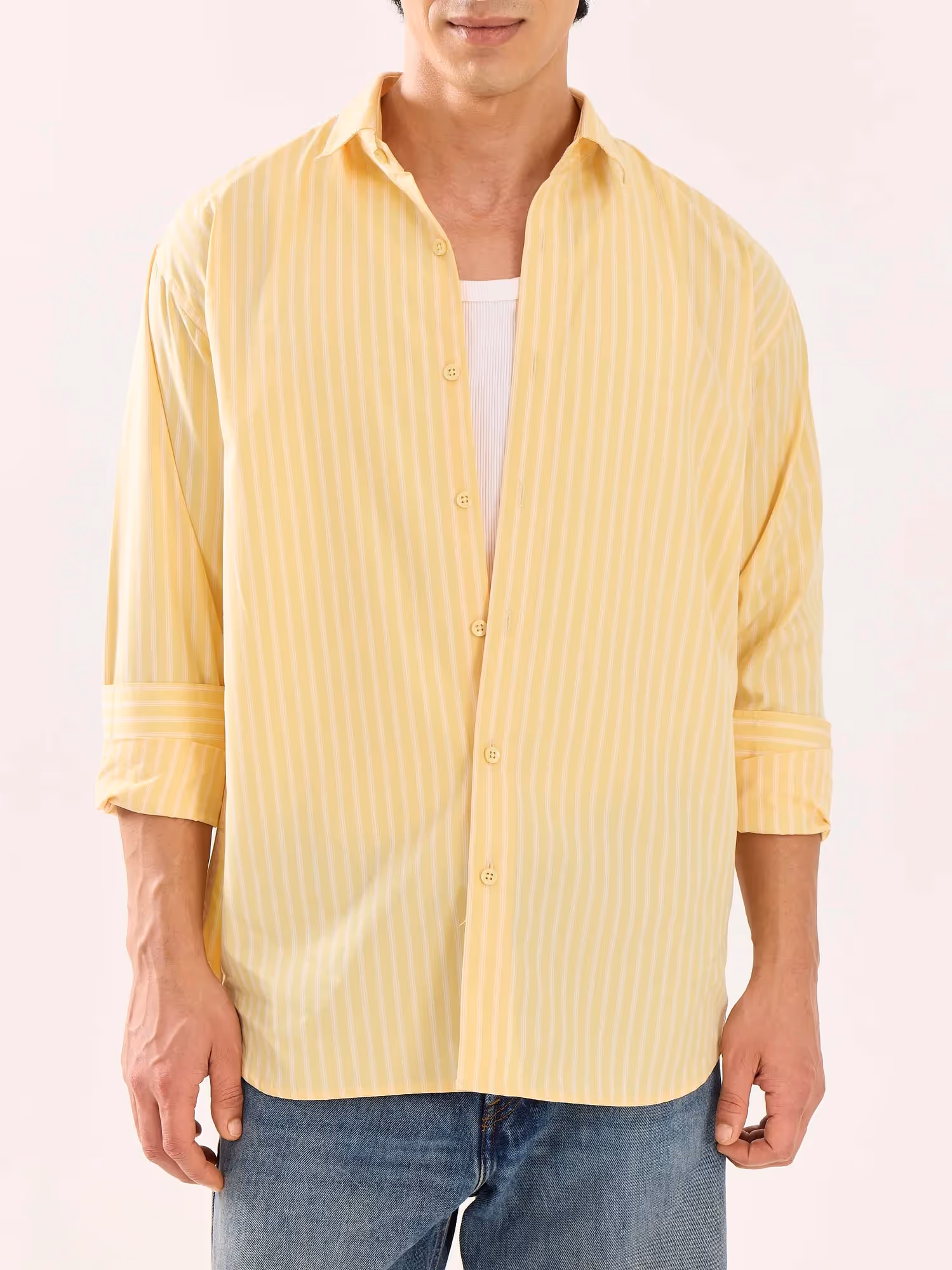Butter Yellow Striped Poplin Shirt image 7