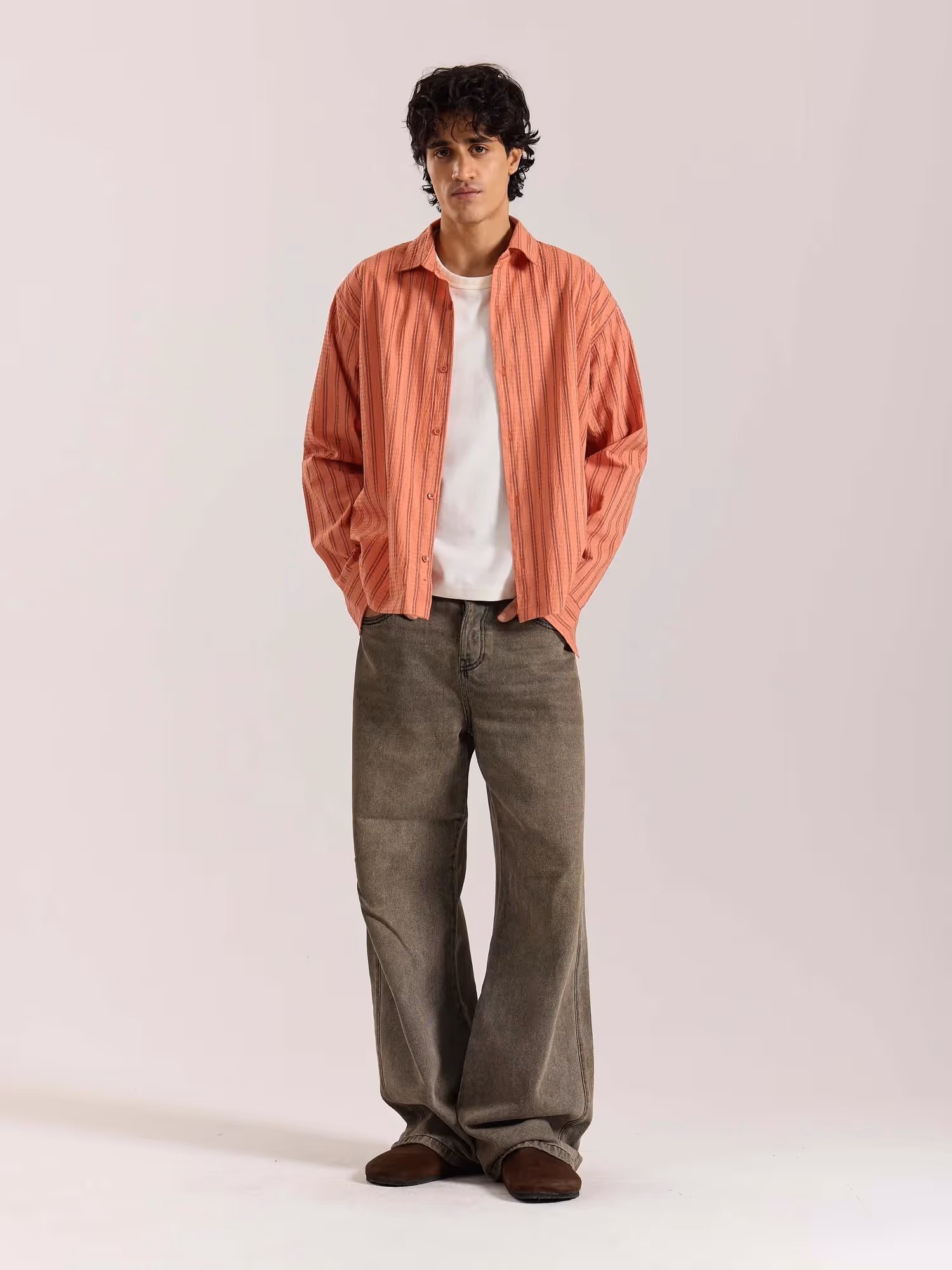 Carrot Red Striped Seersucker Holiday Shirt image 1