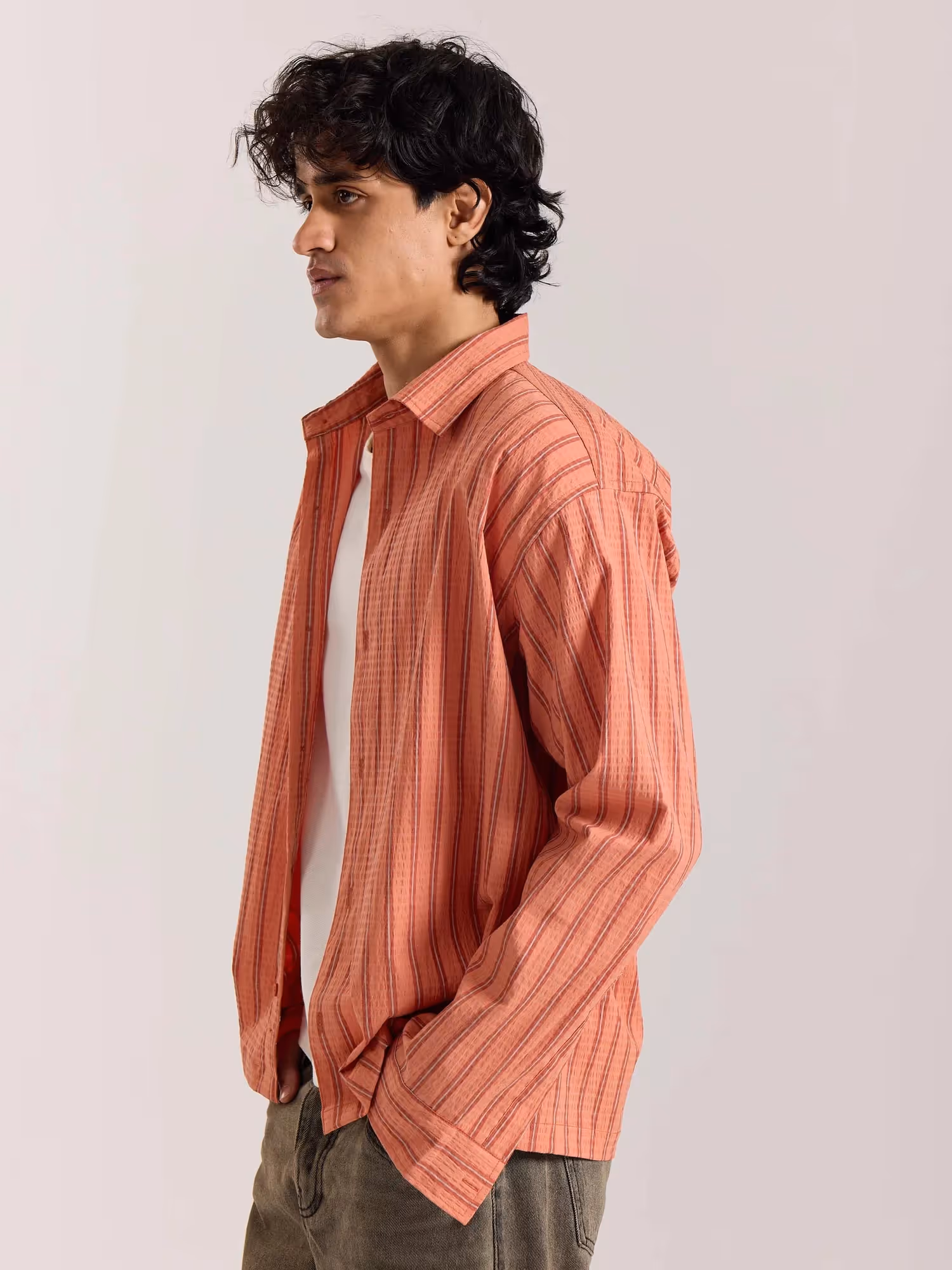 Carrot Red Striped Seersucker Holiday Shirt image 4