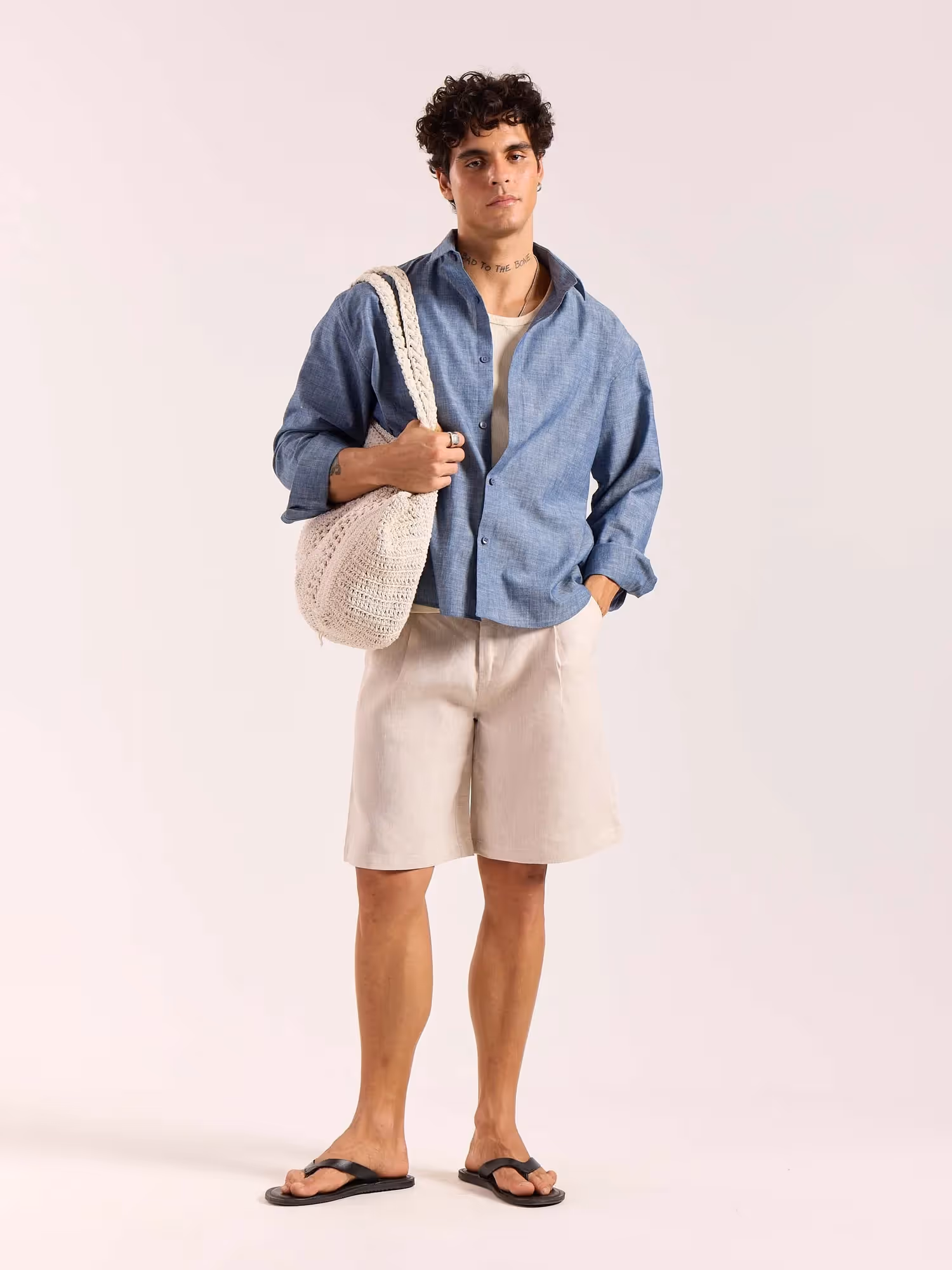Chambray Blue Linen Cropped Shirt image 1