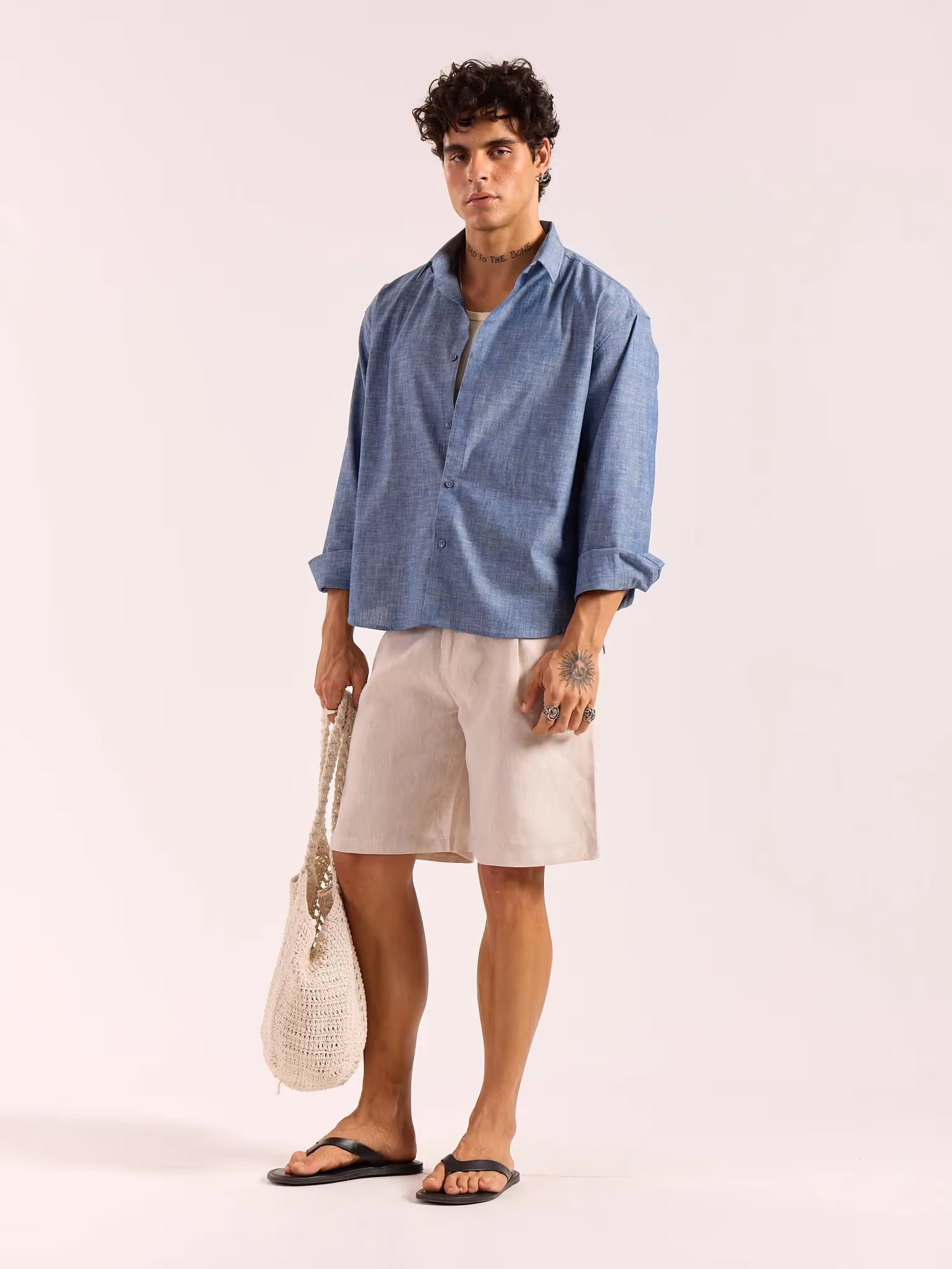 Chambray Blue Linen Cropped Shirt image 7