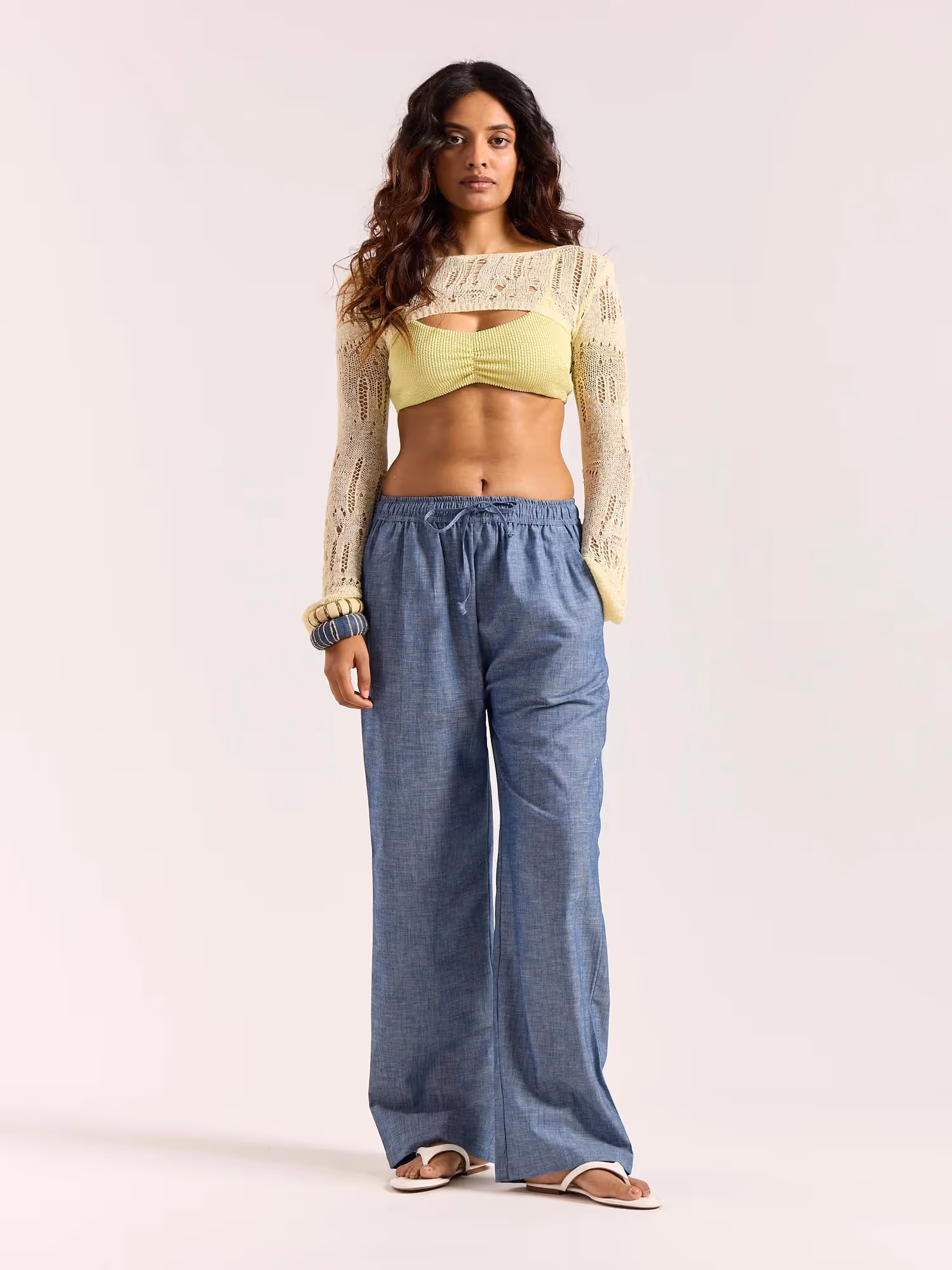 Chambray Blue Linen Pull-on Pants  image 2