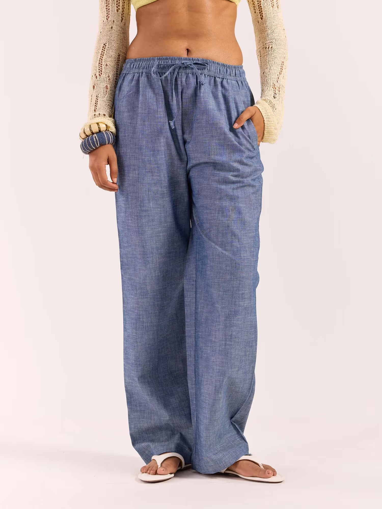 Chambray Blue Linen Pull-on Pants  image 4