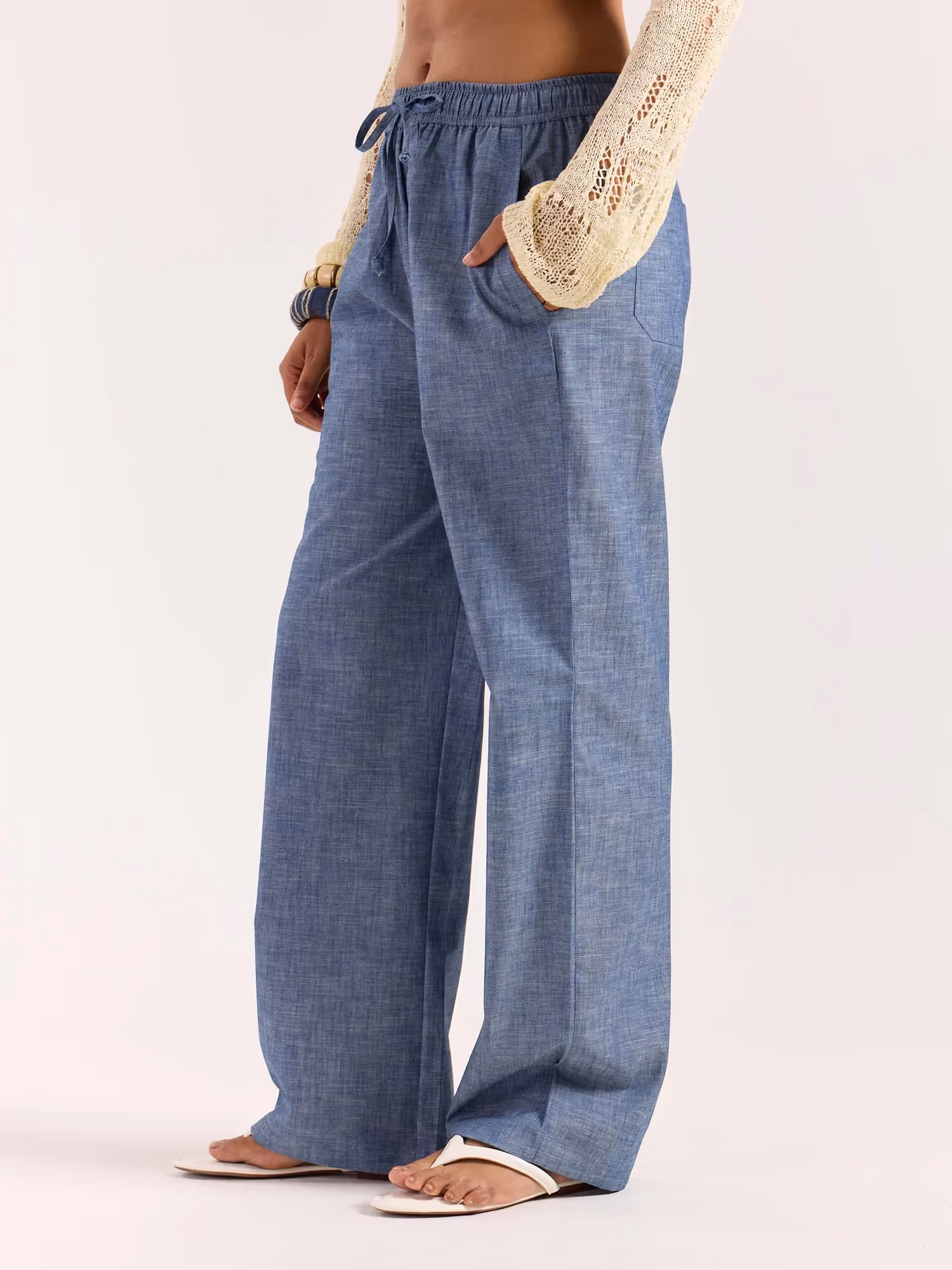 Chambray Blue Linen Pull-on Pants  image 5