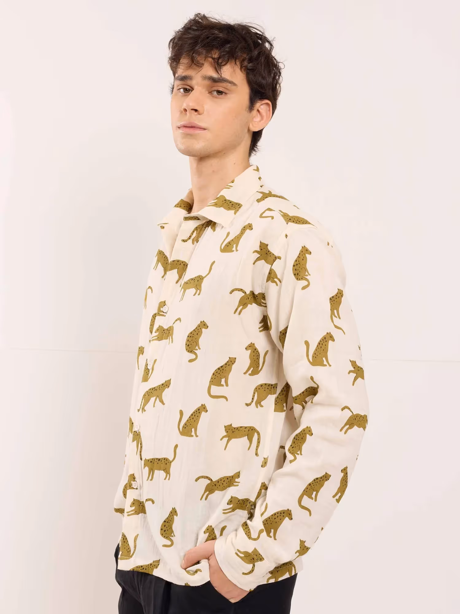 Cheetah Printed Gauze Holiday Shirt  image 5