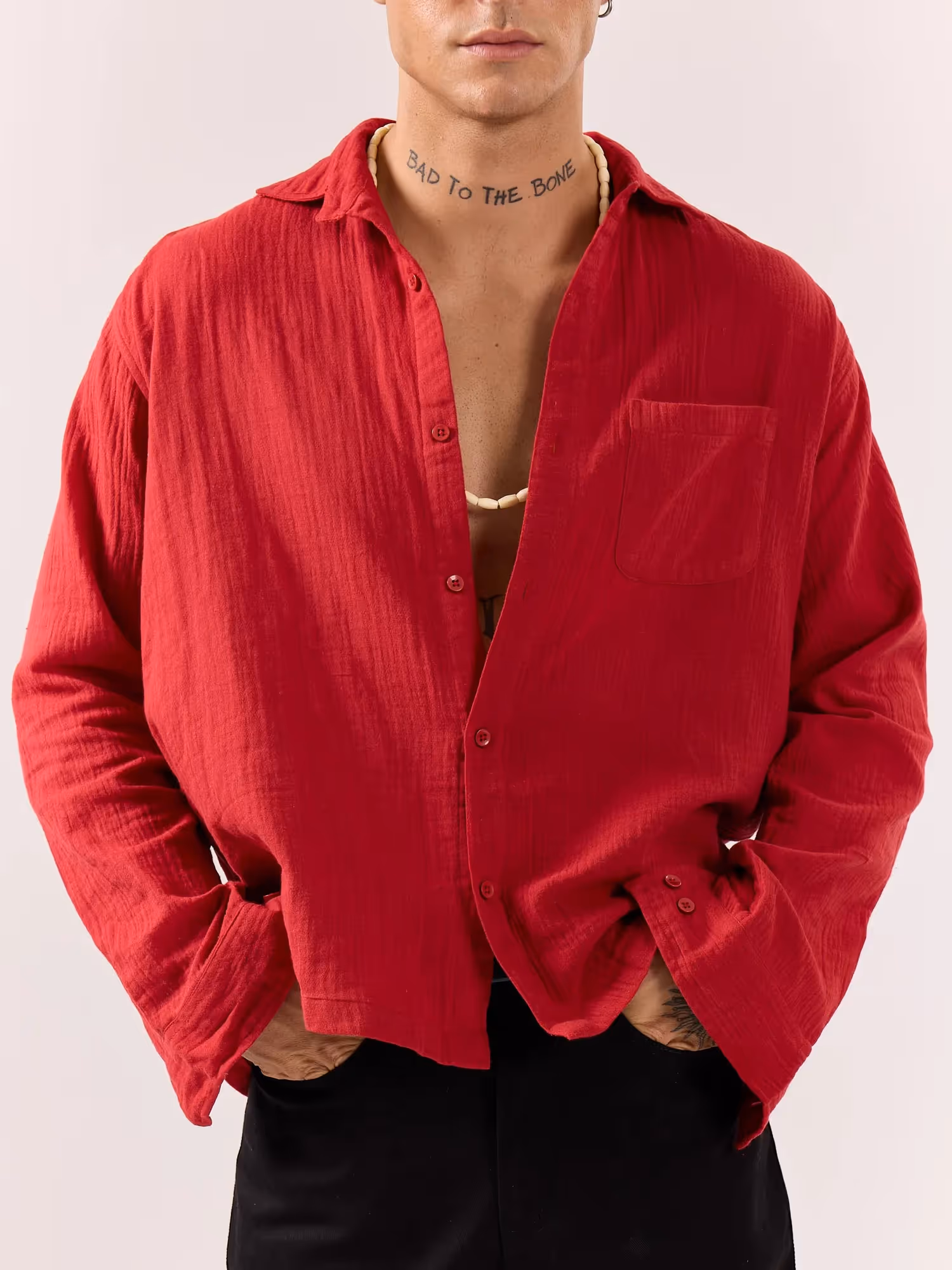 Cherry Red Gauze Holiday Shirt  image 3