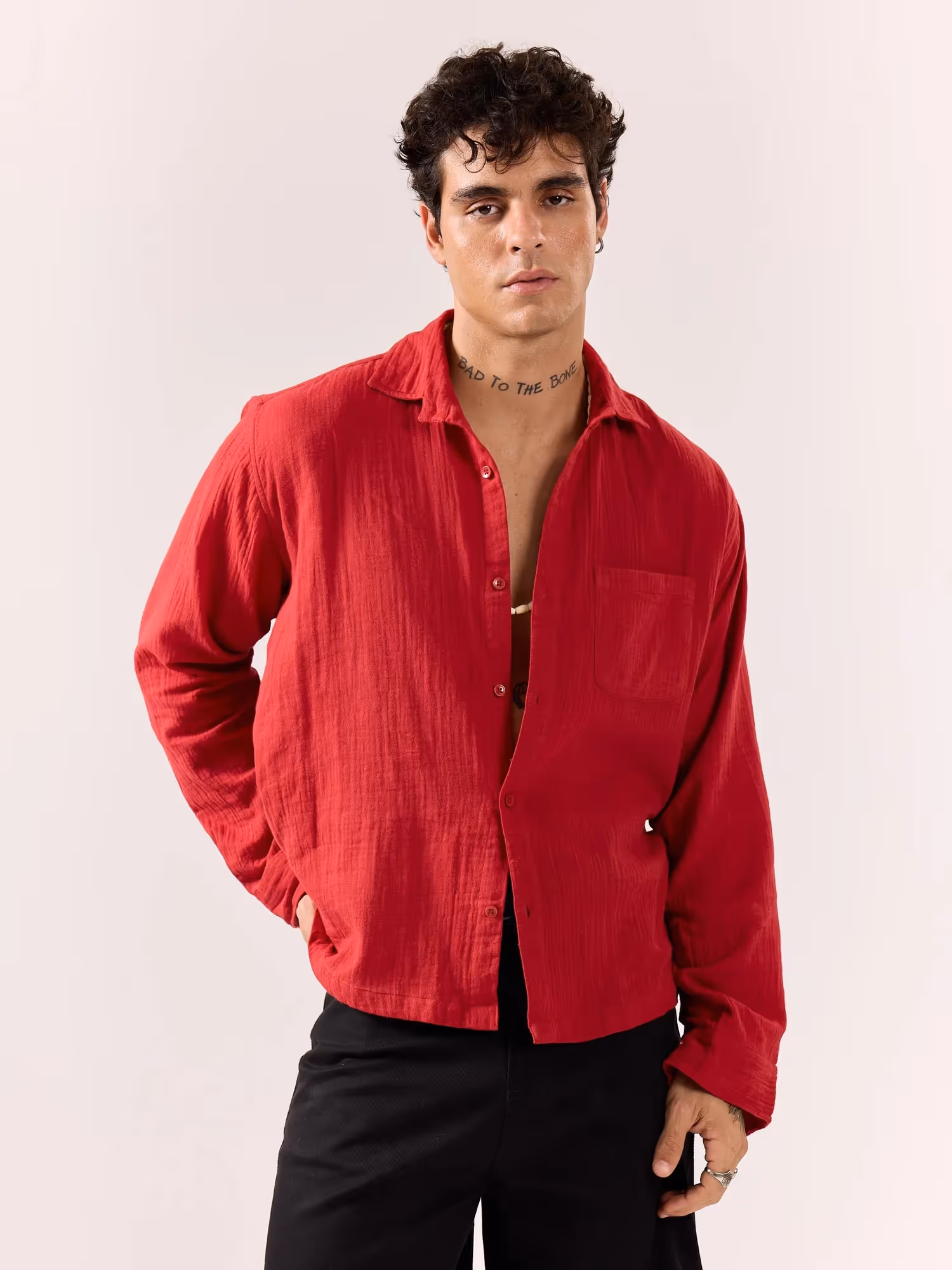 Cherry Red Gauze Holiday Shirt  image 5