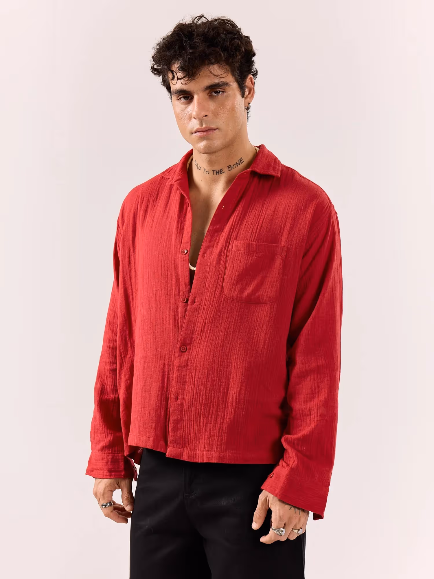 Cherry Red Gauze Holiday Shirt  image 6