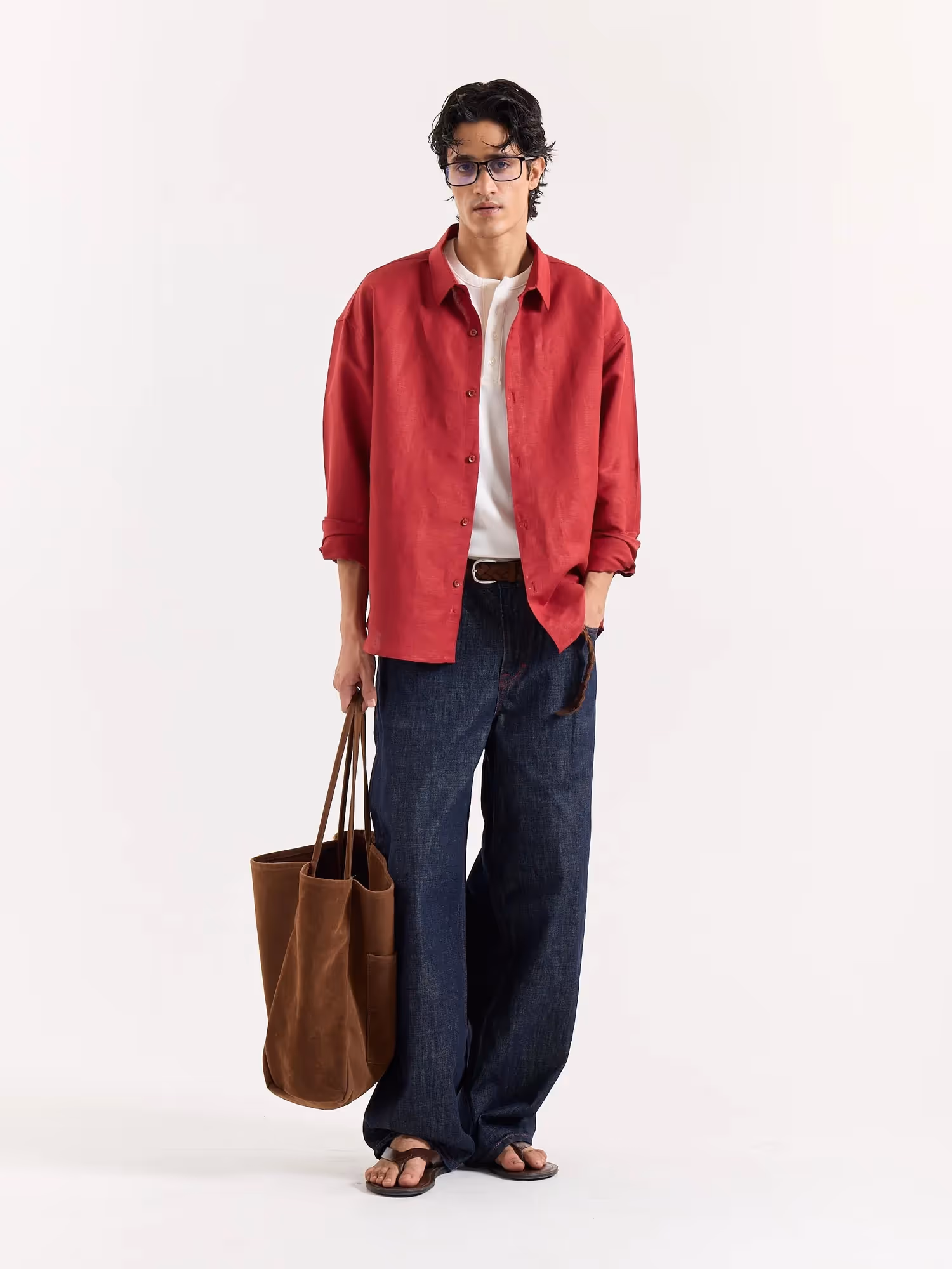 Cherry Red Linen Cropped Shirt image 1
