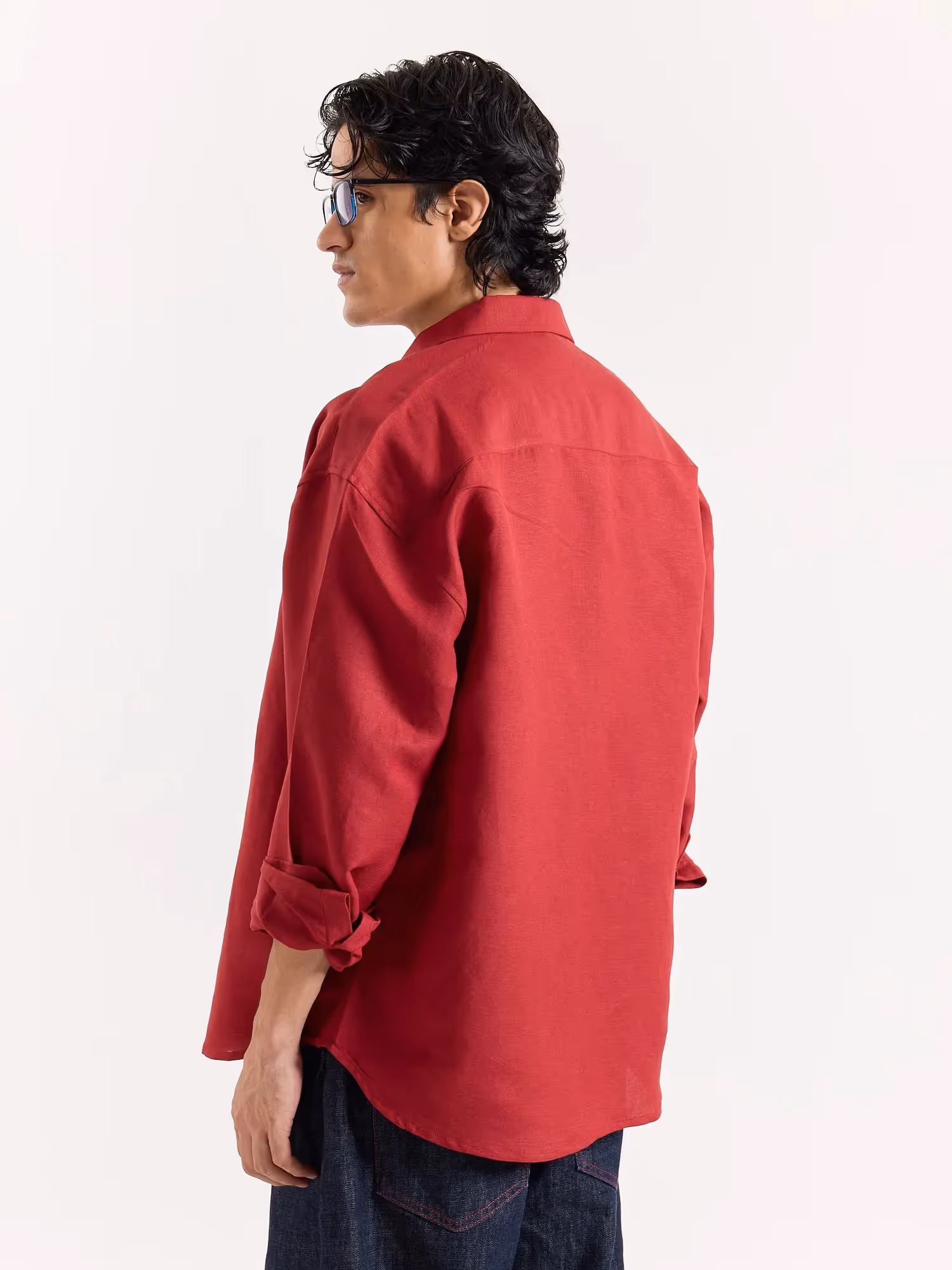 Cherry Red Linen Cropped Shirt  image 4