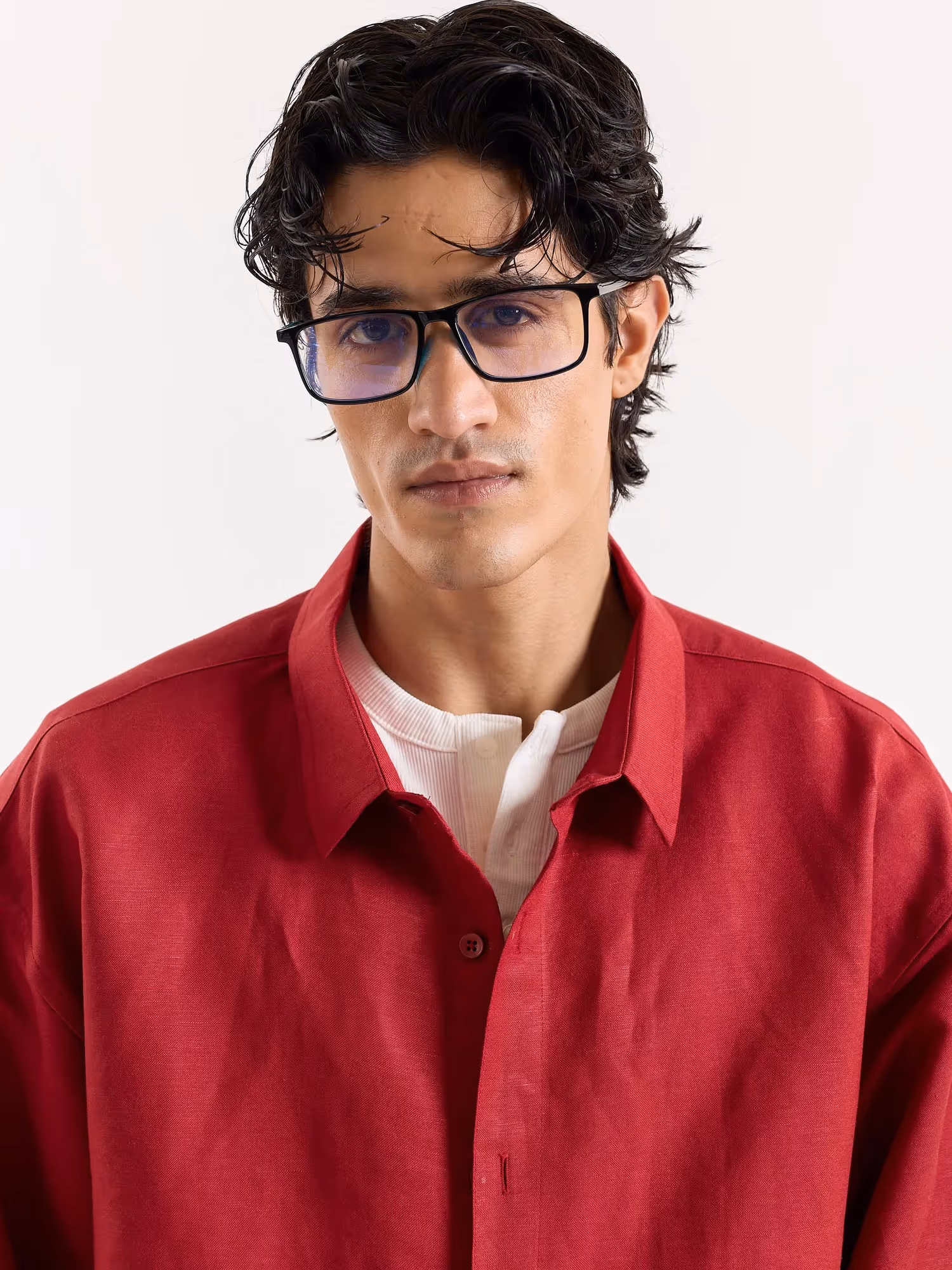 Cherry Red Linen Cropped Shirt  image 6