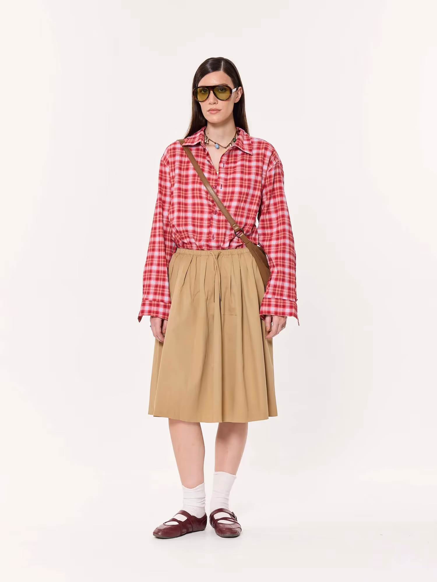 Cherry Red Oversized Cropped Gauze Shirt image 2
