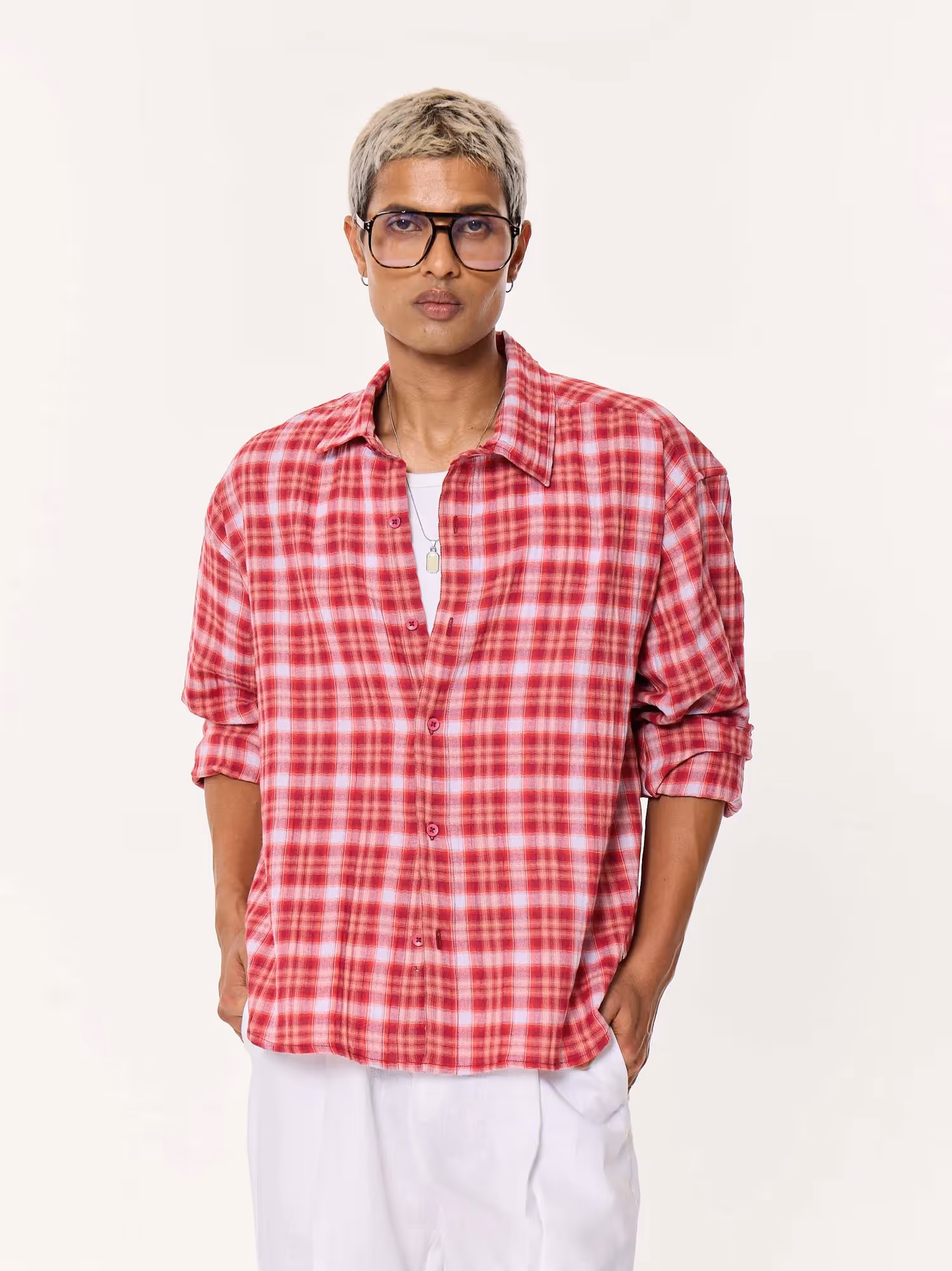Cherry Red Oversized Cropped Gauze Shirt image 3