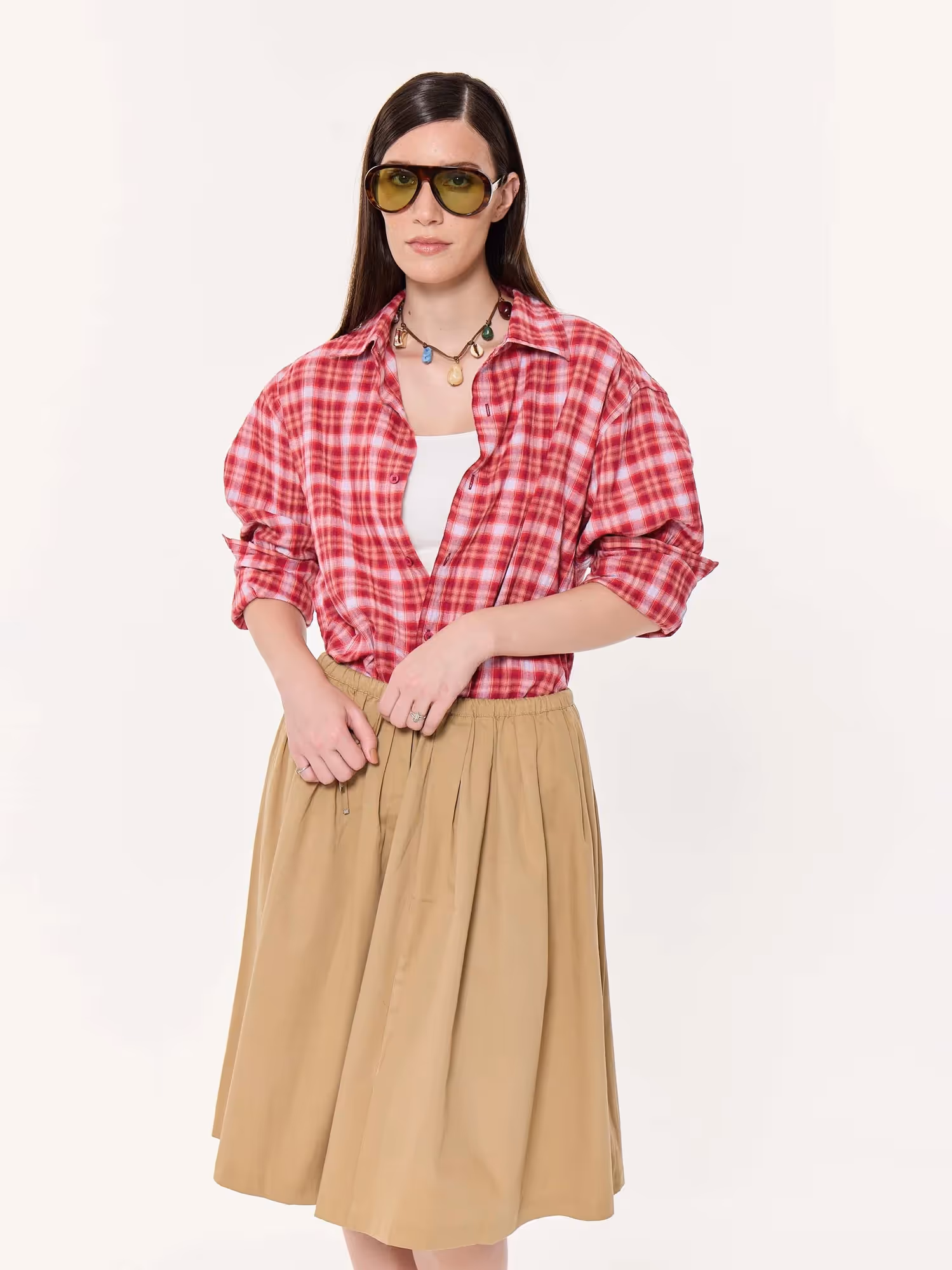 Cherry Red Oversized Cropped Gauze Shirt image 4