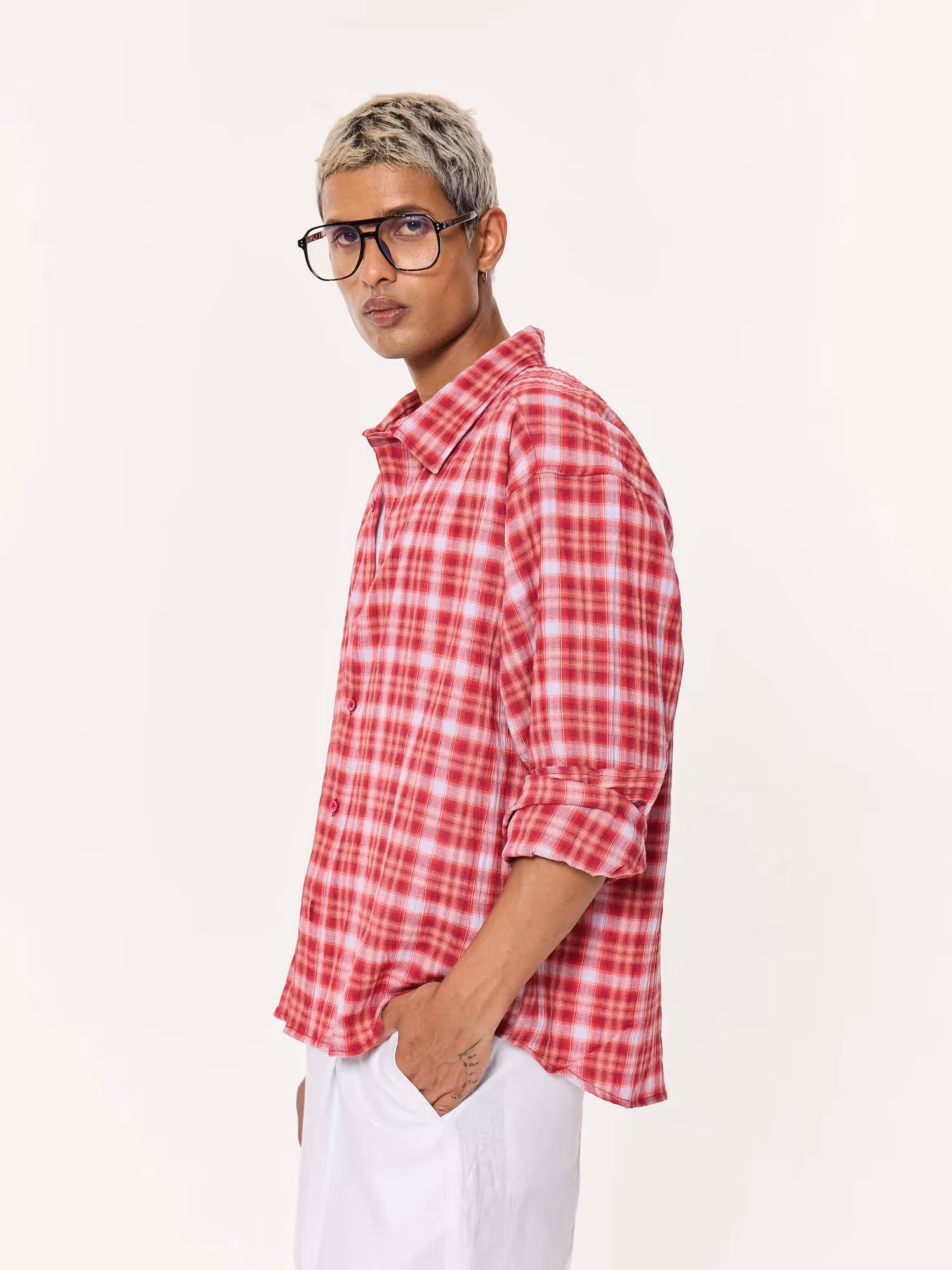 Cherry Red Oversized Cropped Gauze Shirt image 5