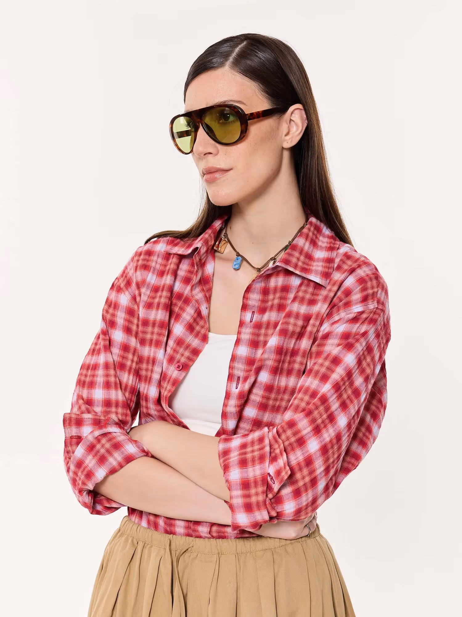 Cherry Red Oversized Cropped Gauze Shirt image 7