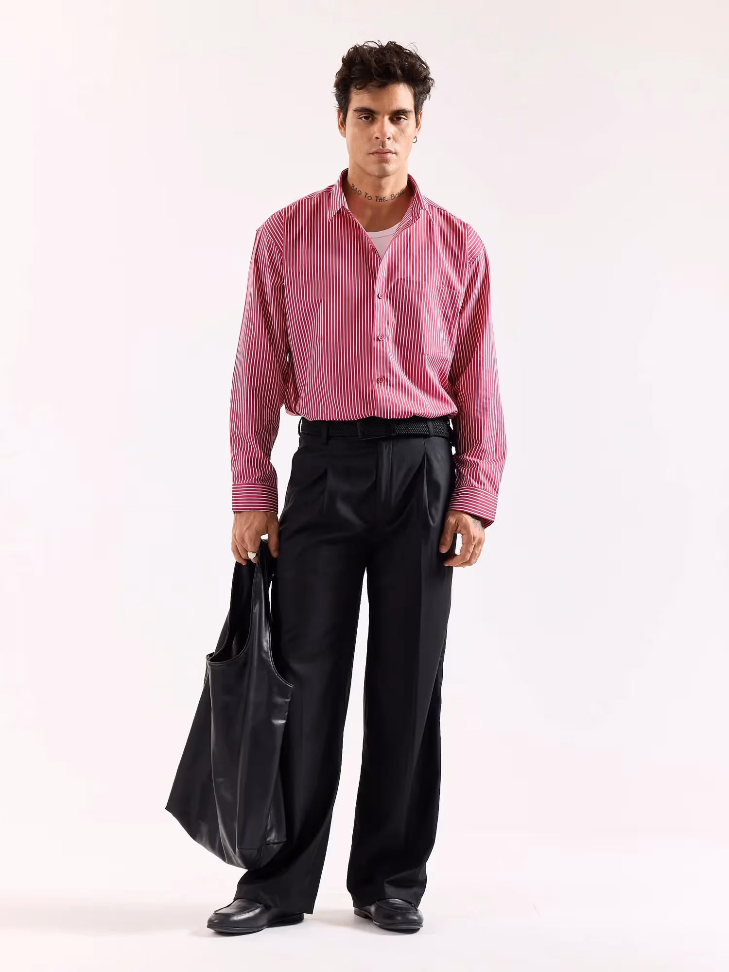 Cherry Red Pinstriped Poplin Oversized Shirt image 1