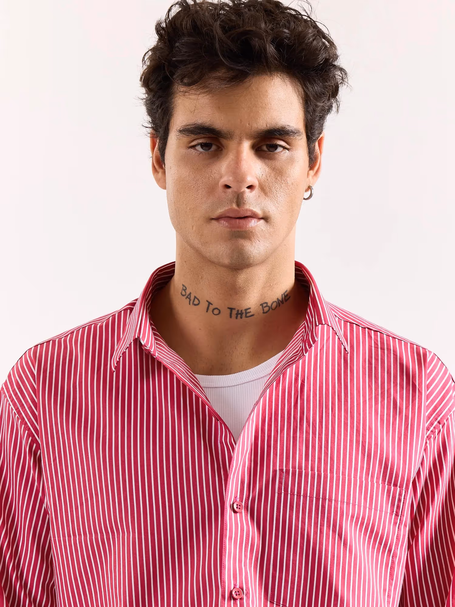 Cherry Red Pinstriped Poplin Oversized Shirt image 5