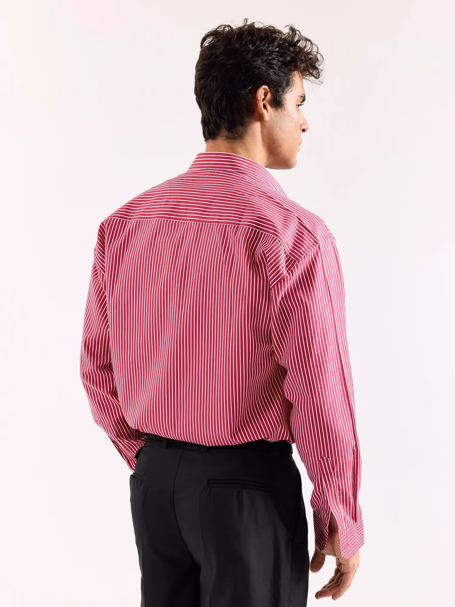 Cherry Red Pinstriped Poplin Oversized Shirt image 8
