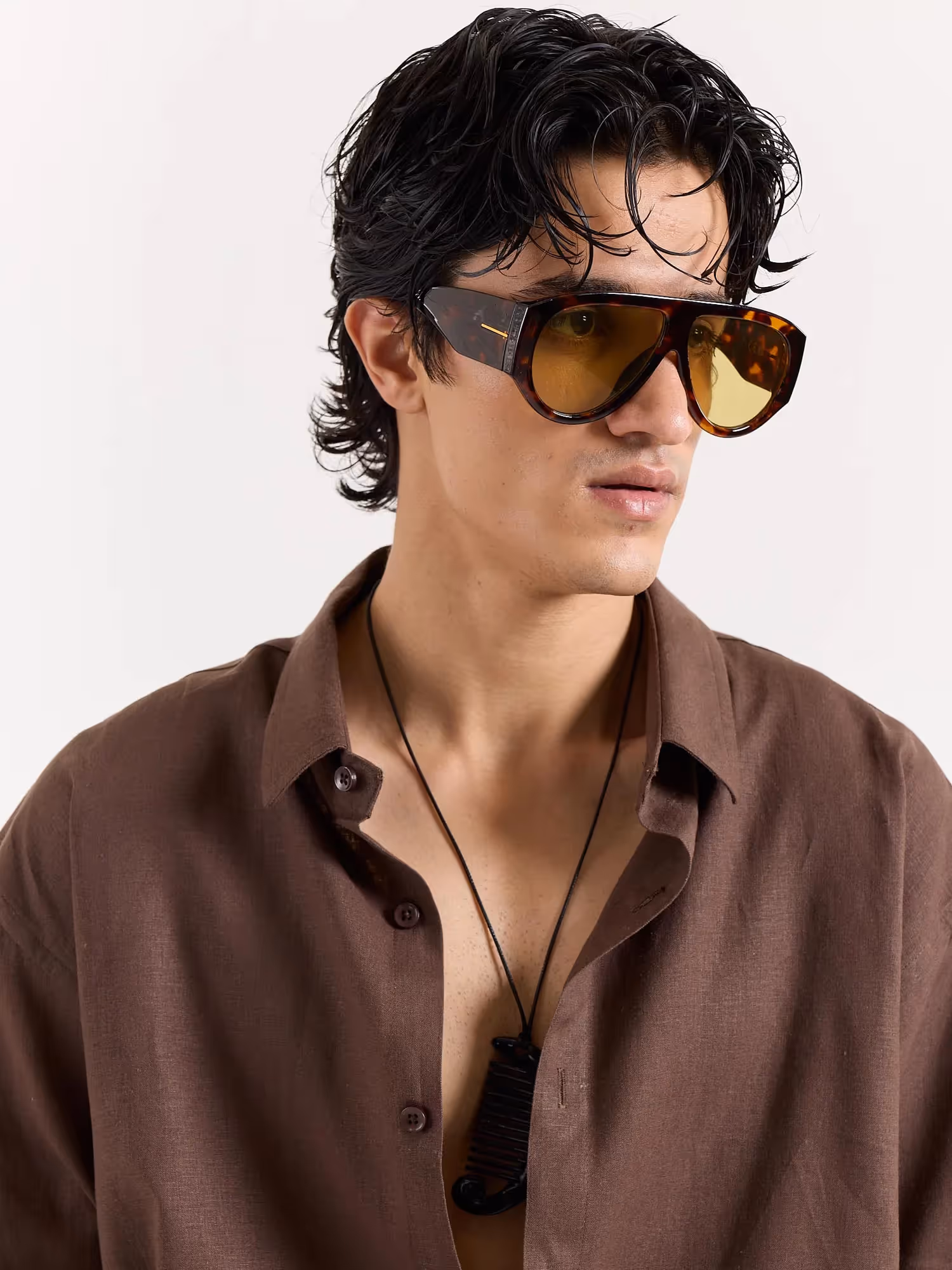 Chocolate Brown Linen Cropped Shirt image 6