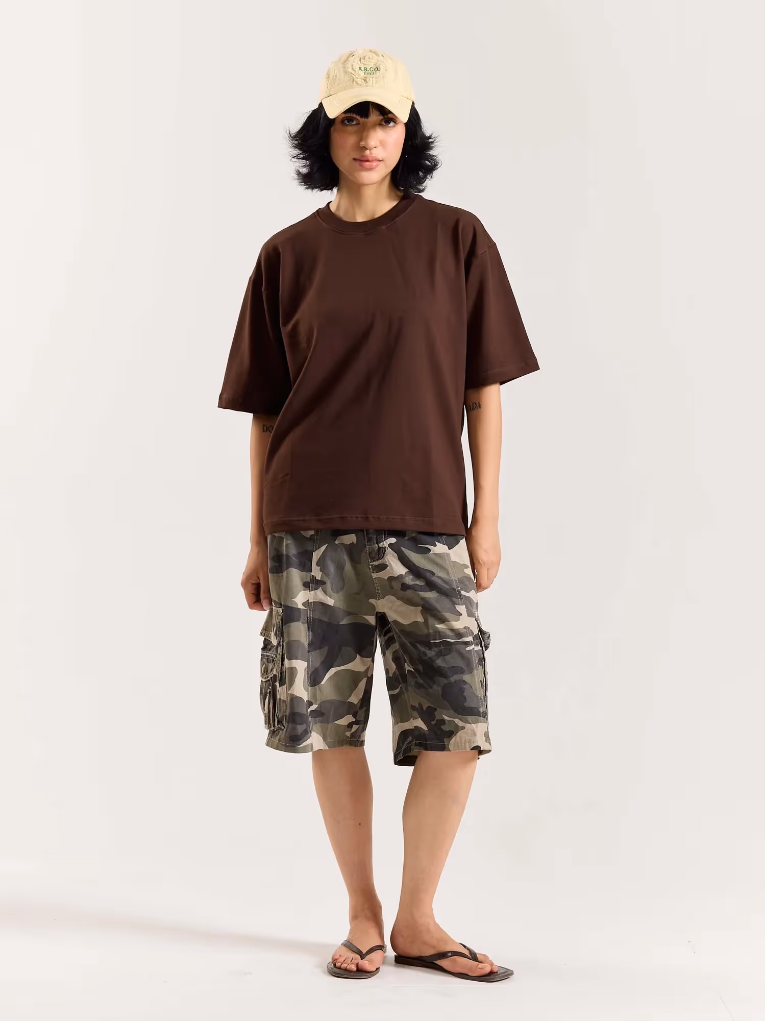 Chocolate Brown Loose Fit Cropped T-Shirt image 2