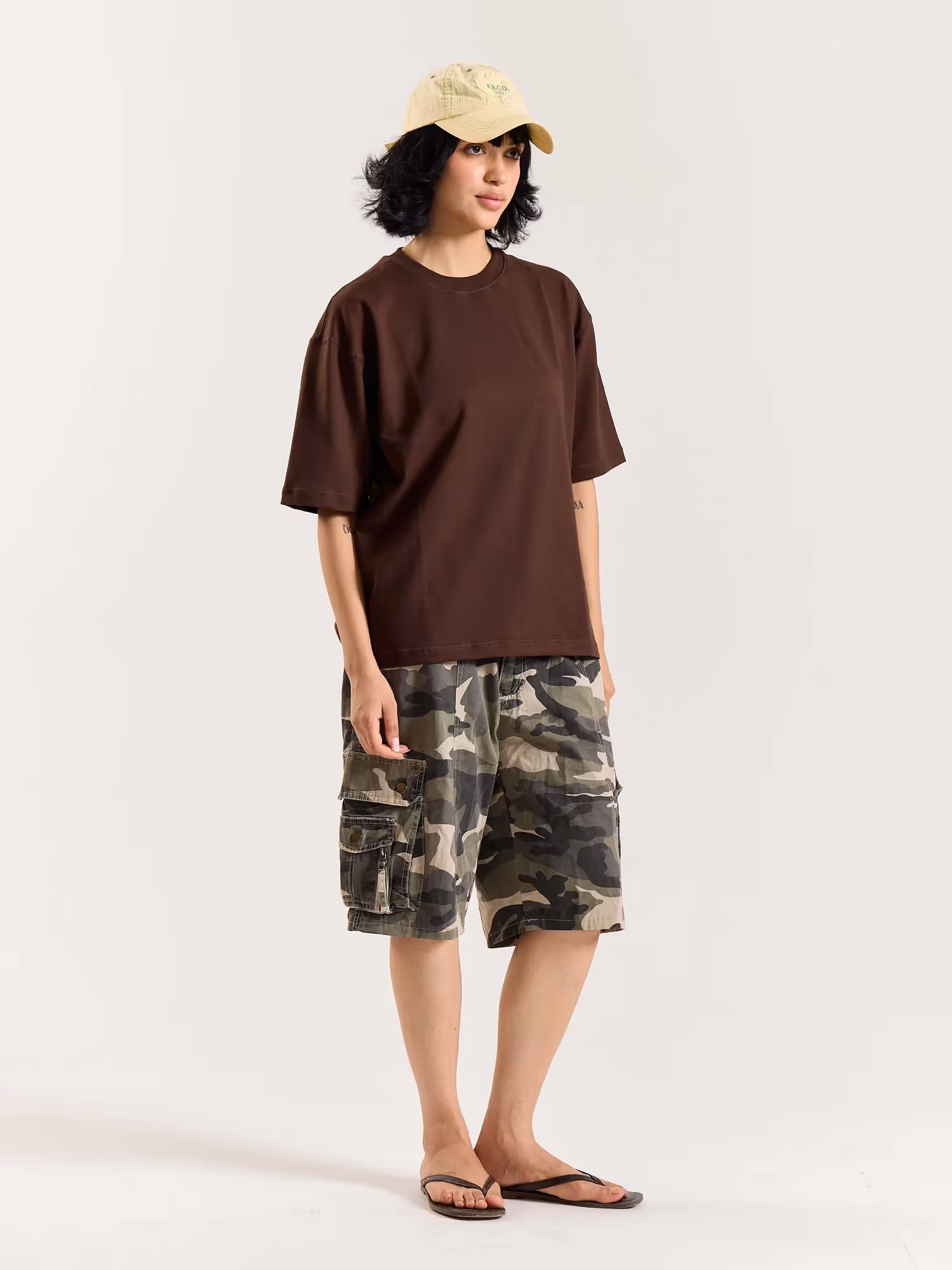 Chocolate Brown Loose Fit Cropped T-Shirt image 3