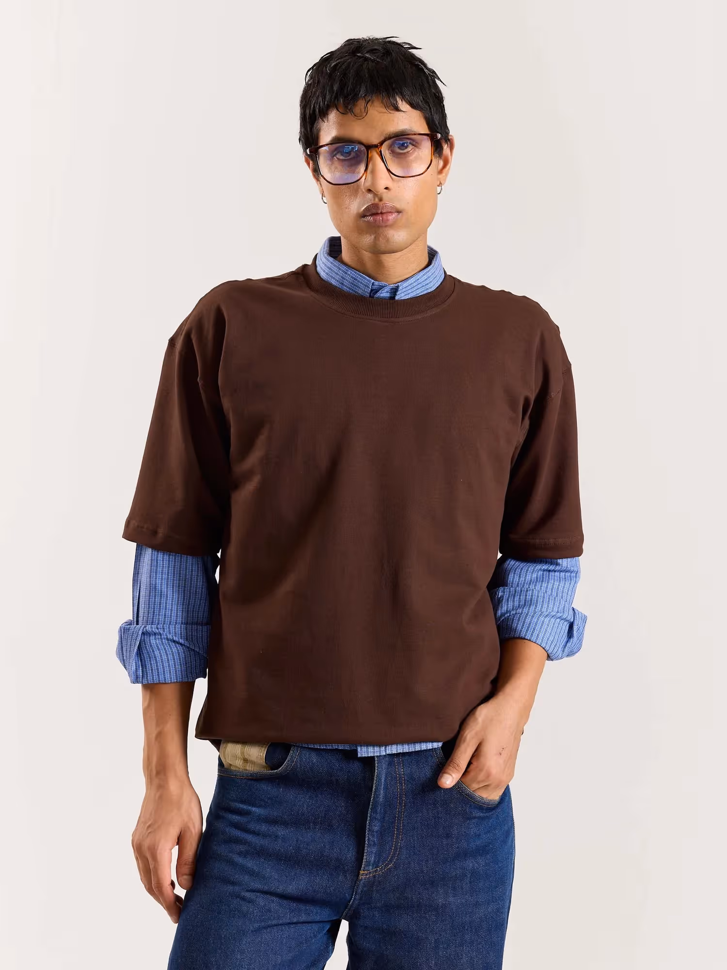 Chocolate Brown Loose Fit Cropped T-Shirt image 4