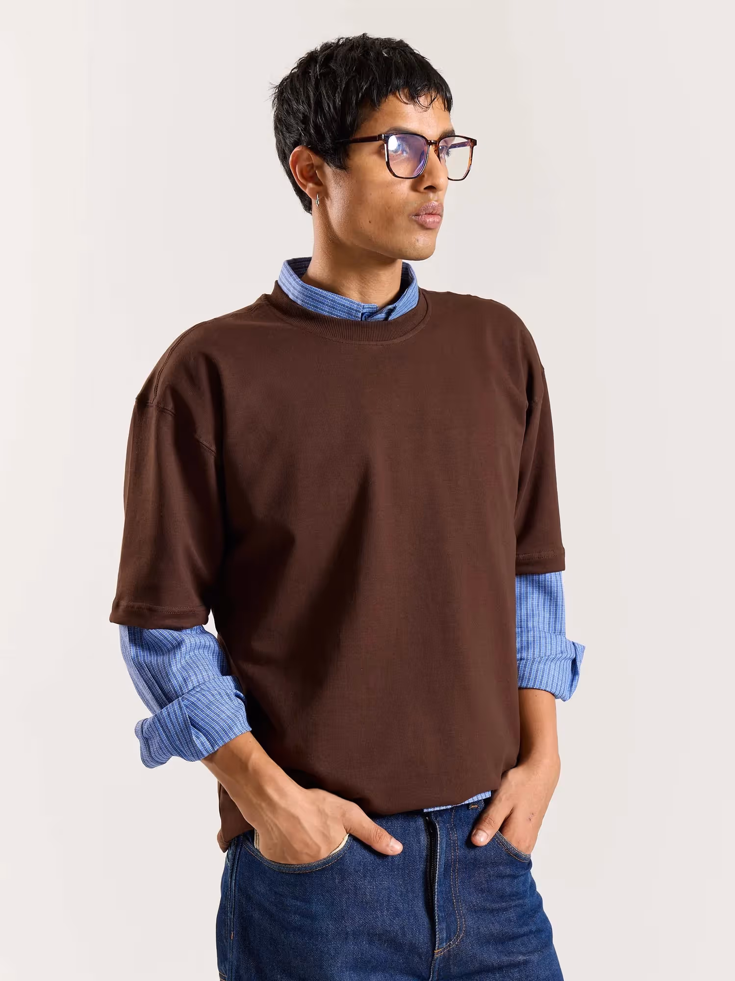Chocolate Brown Loose Fit Cropped T-Shirt image 6