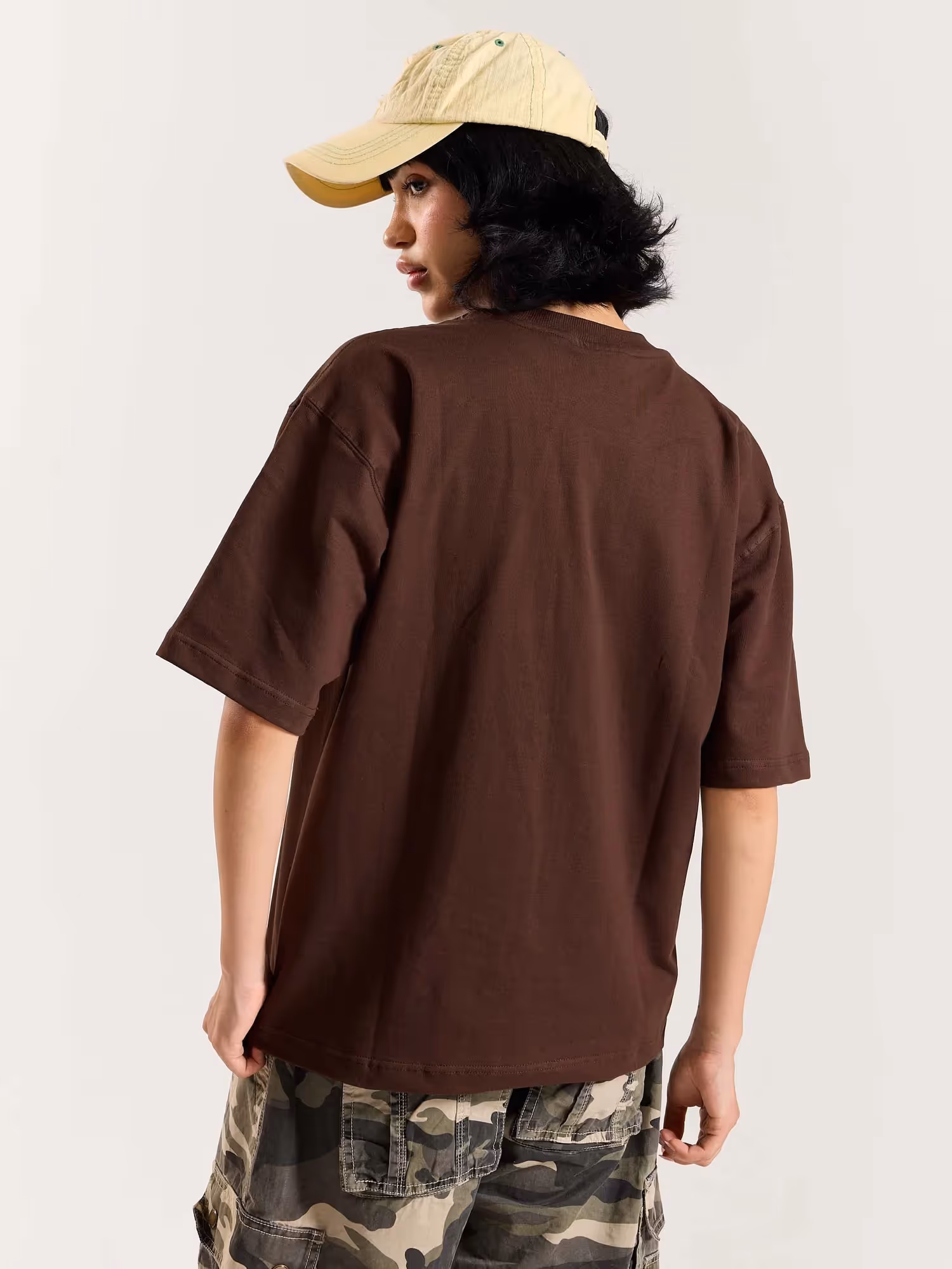 Chocolate Brown Loose Fit Cropped T-Shirt image 7