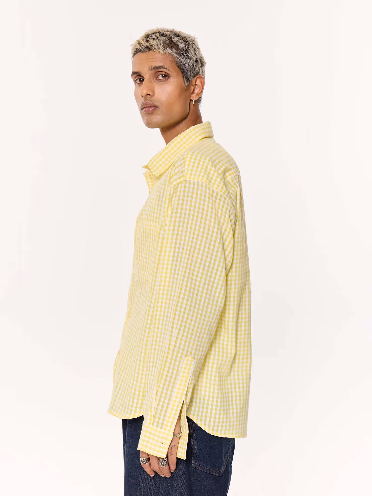 Classic Yellow Checkered Oversized Cropped Shirt image 5
