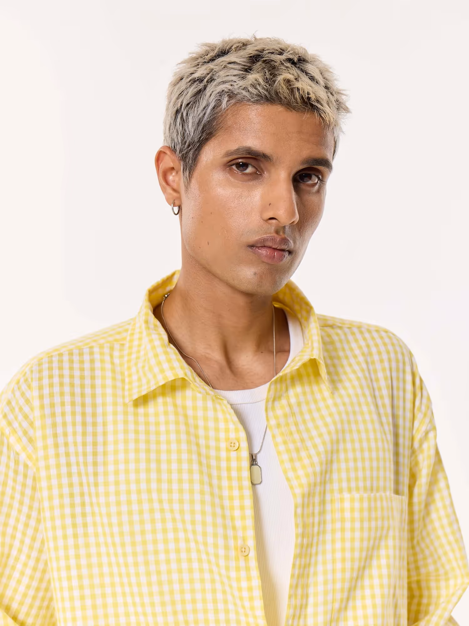Classic Yellow Checkered Oversized Cropped Shirt image 8
