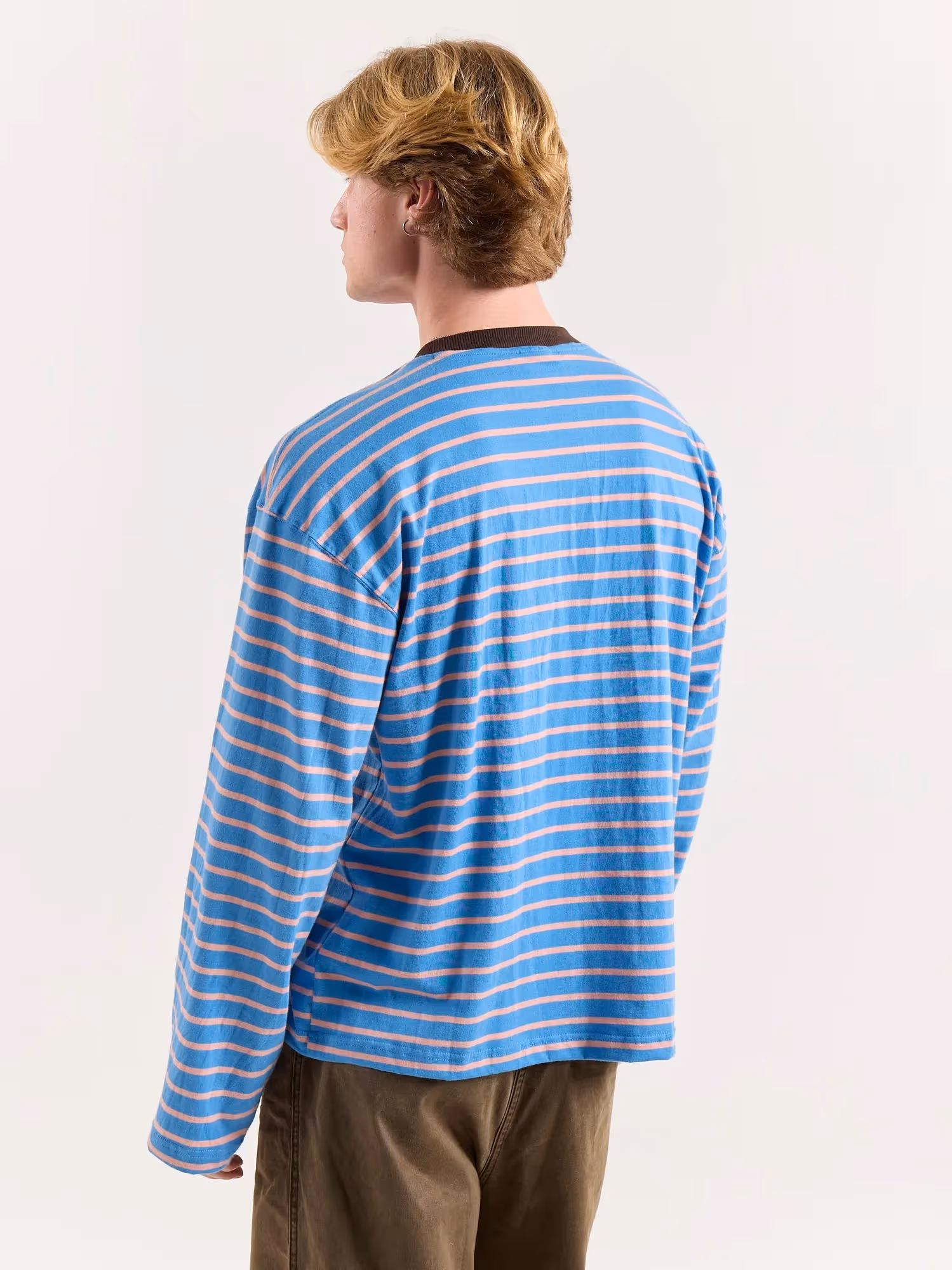 Cobalt & Peach Striped Loose Fit Cropped T-Shirt image 8