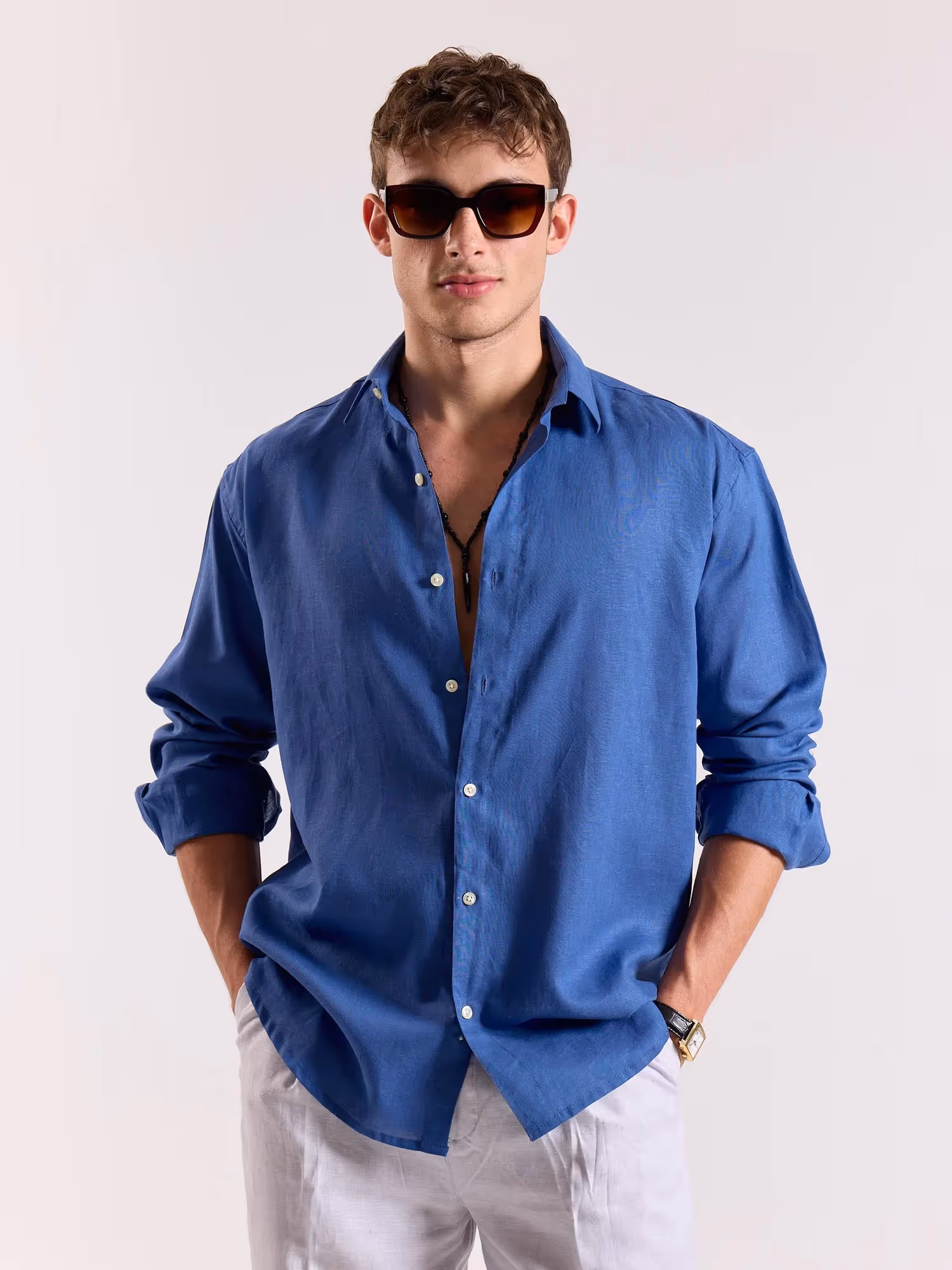 Cobalt Blue Linen-blend Shirt image 3