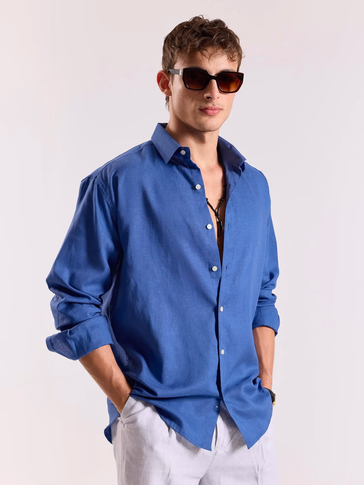 Cobalt Blue Linen-blend Shirt image 5