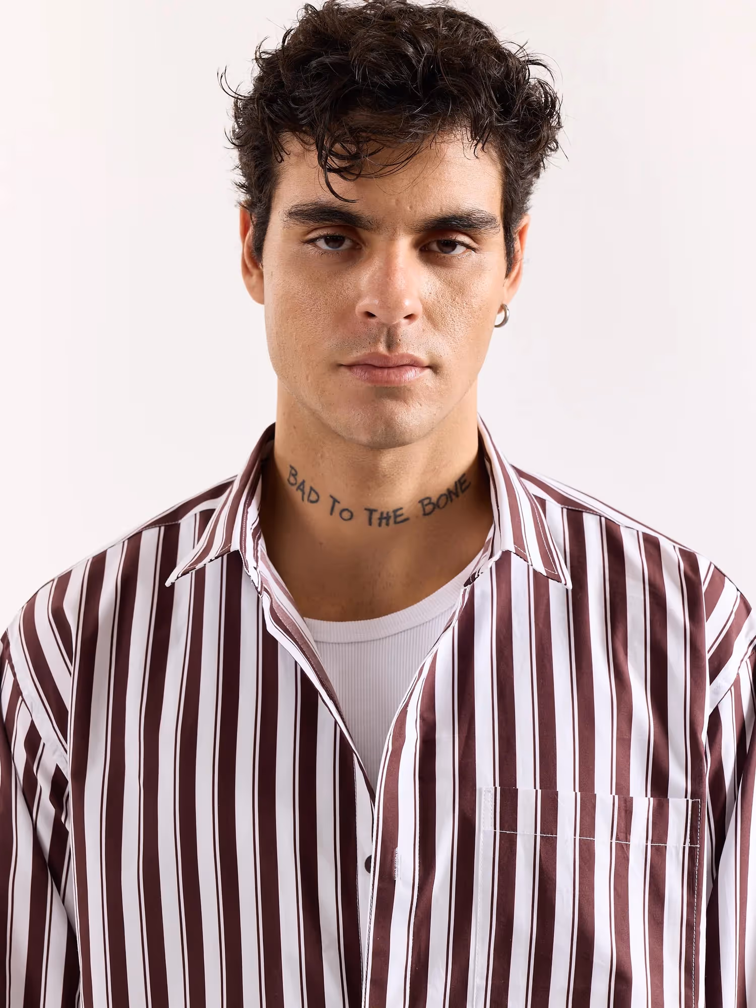 Coffee Brown and White Striped Poplin Oversized Shirt image 5