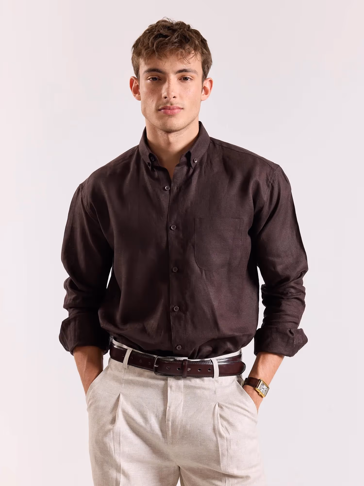 Coffee Brown Irish Linen Shirt  image 3