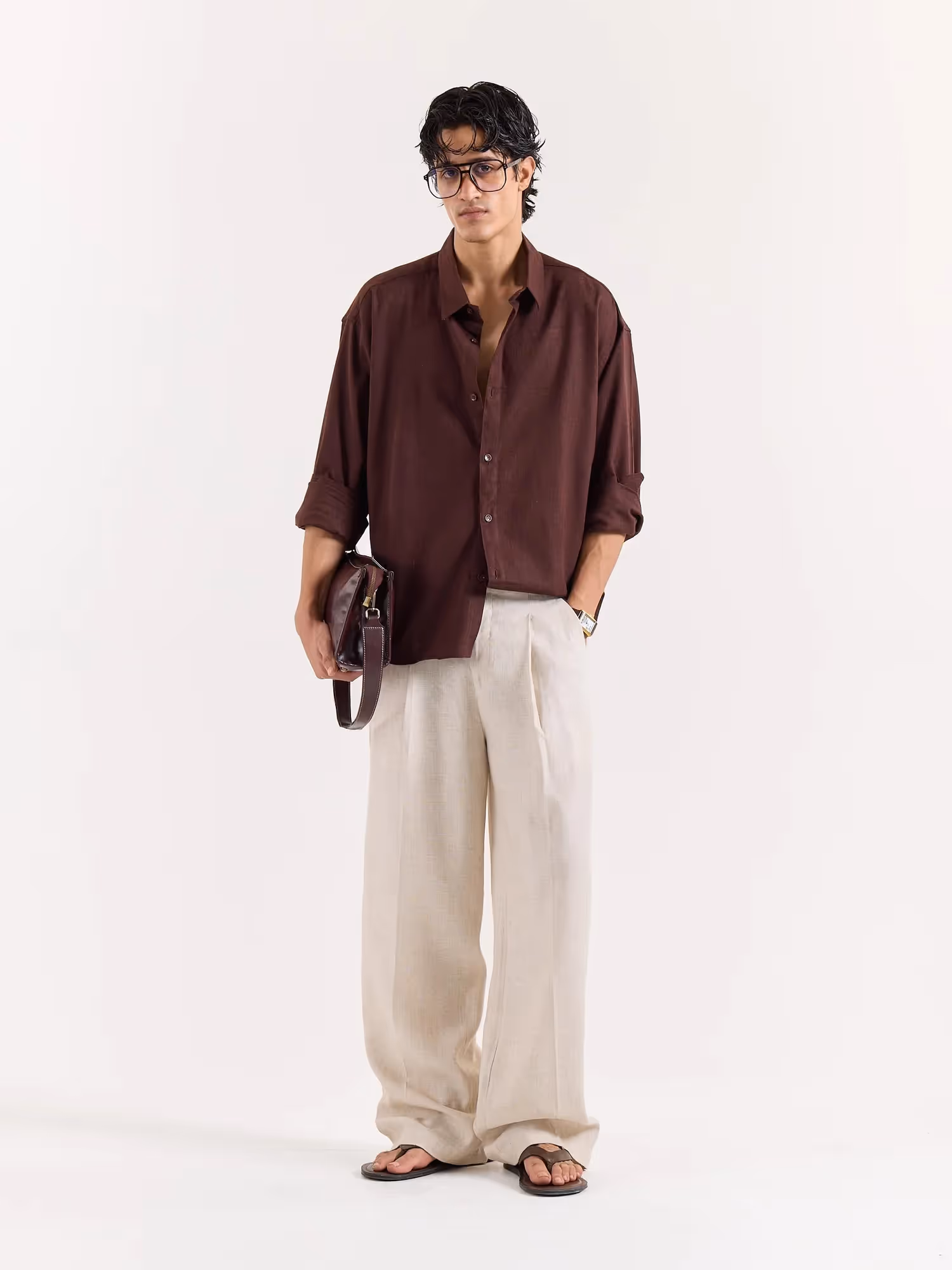 Coffee Brown Linen Cropped Shirt image 1