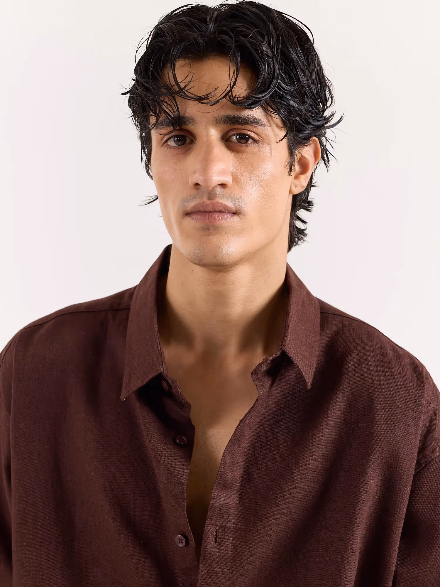 Coffee Brown Linen Cropped Shirt image 5