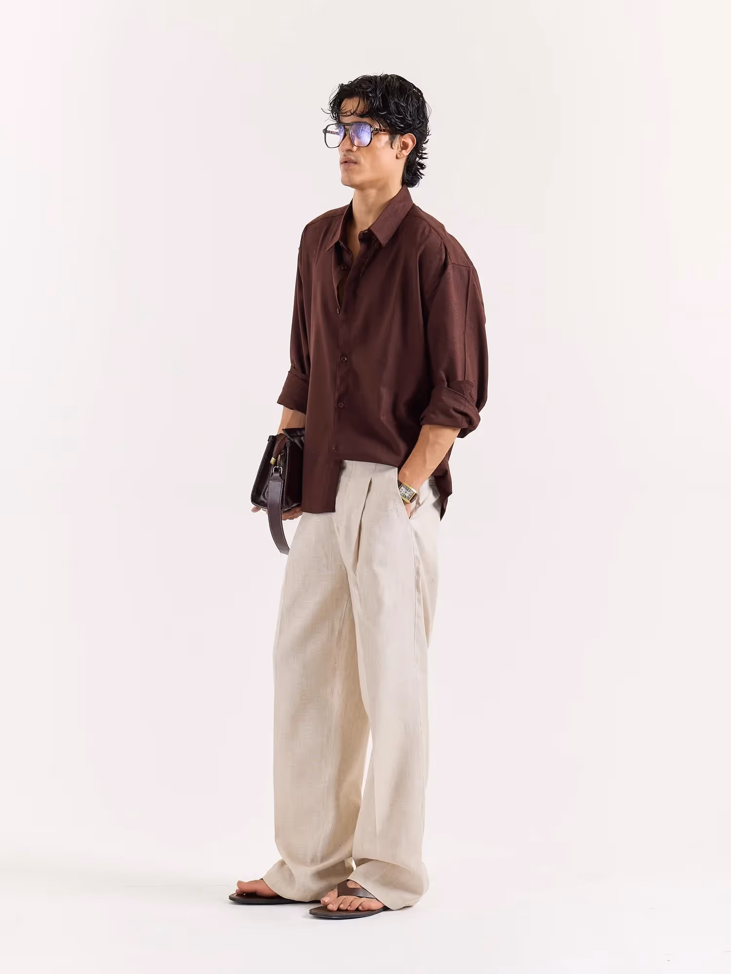 Coffee Brown Linen Cropped Shirt image 6