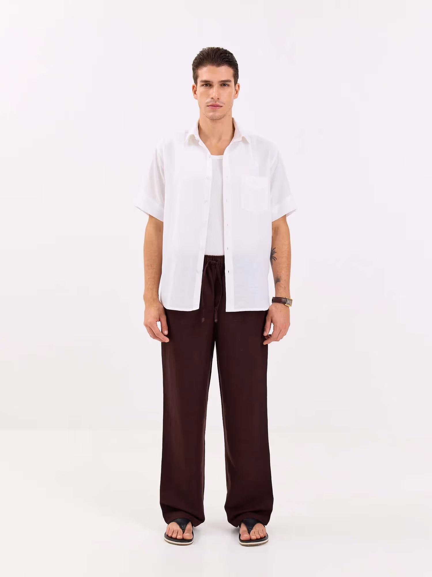 Coffee Brown Linen Pull-on Pants image 1