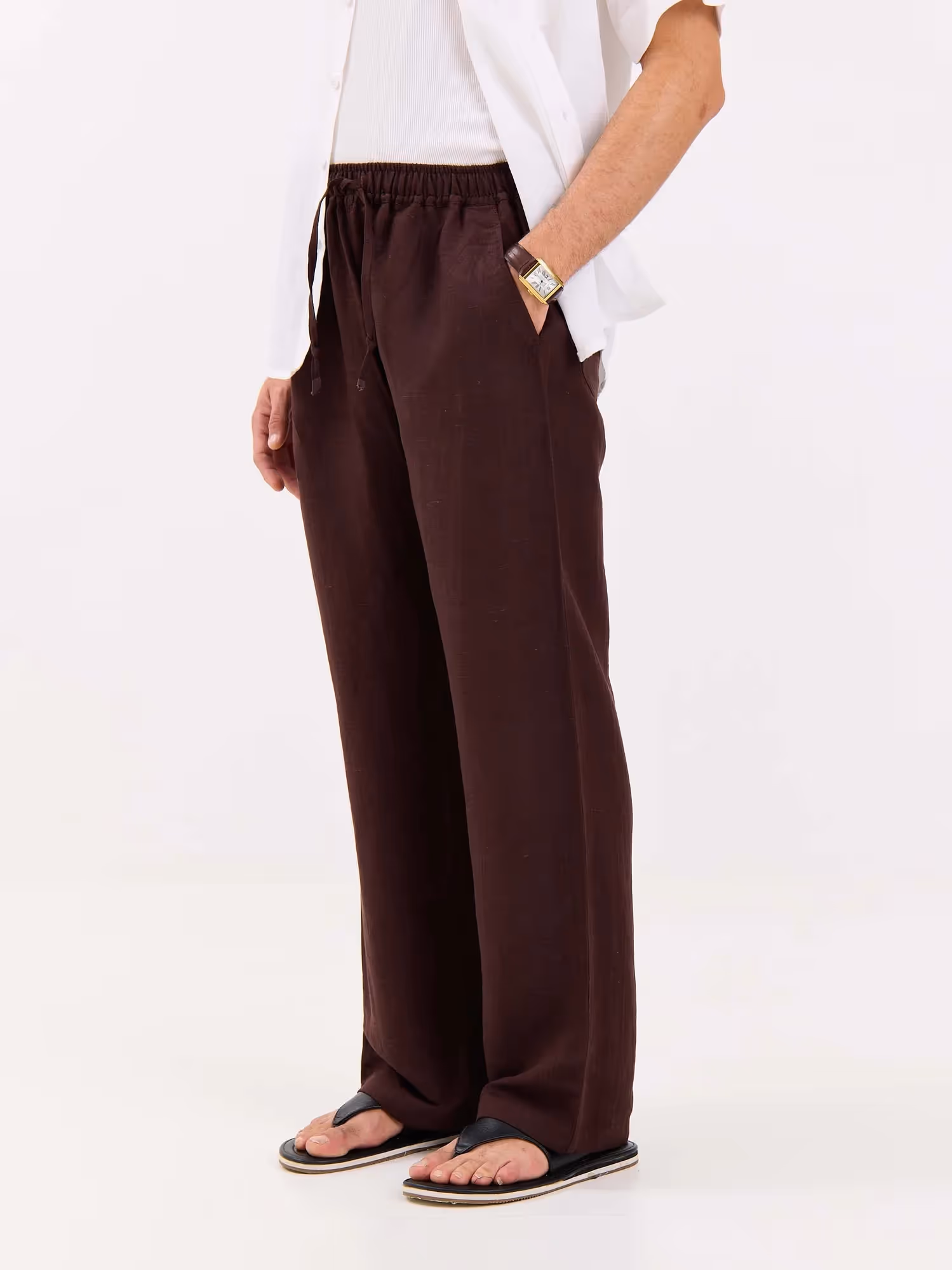 Coffee Brown Linen Pull-on Pants  image 5