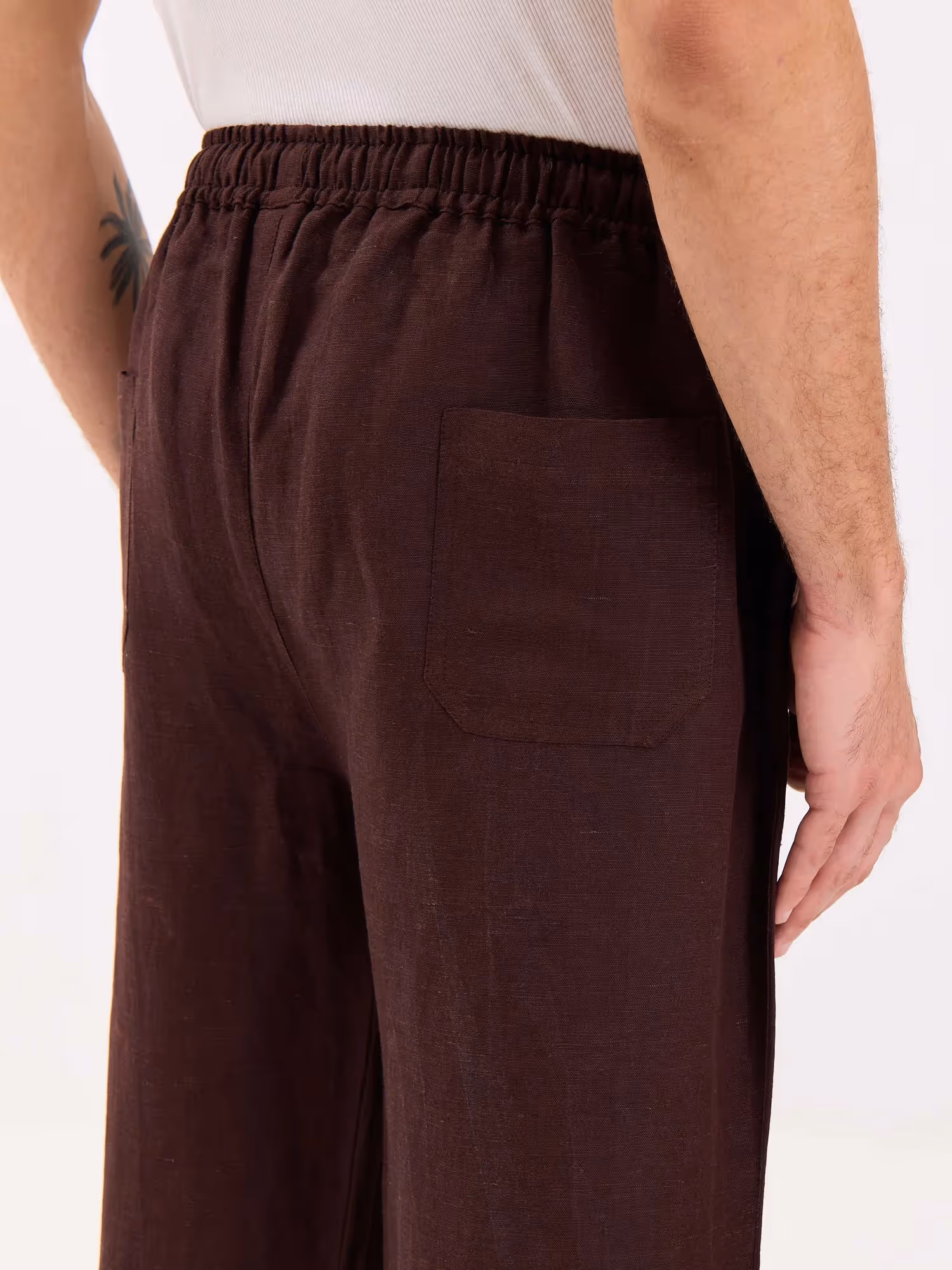 Coffee Brown Linen Pull-on Pants  image 6