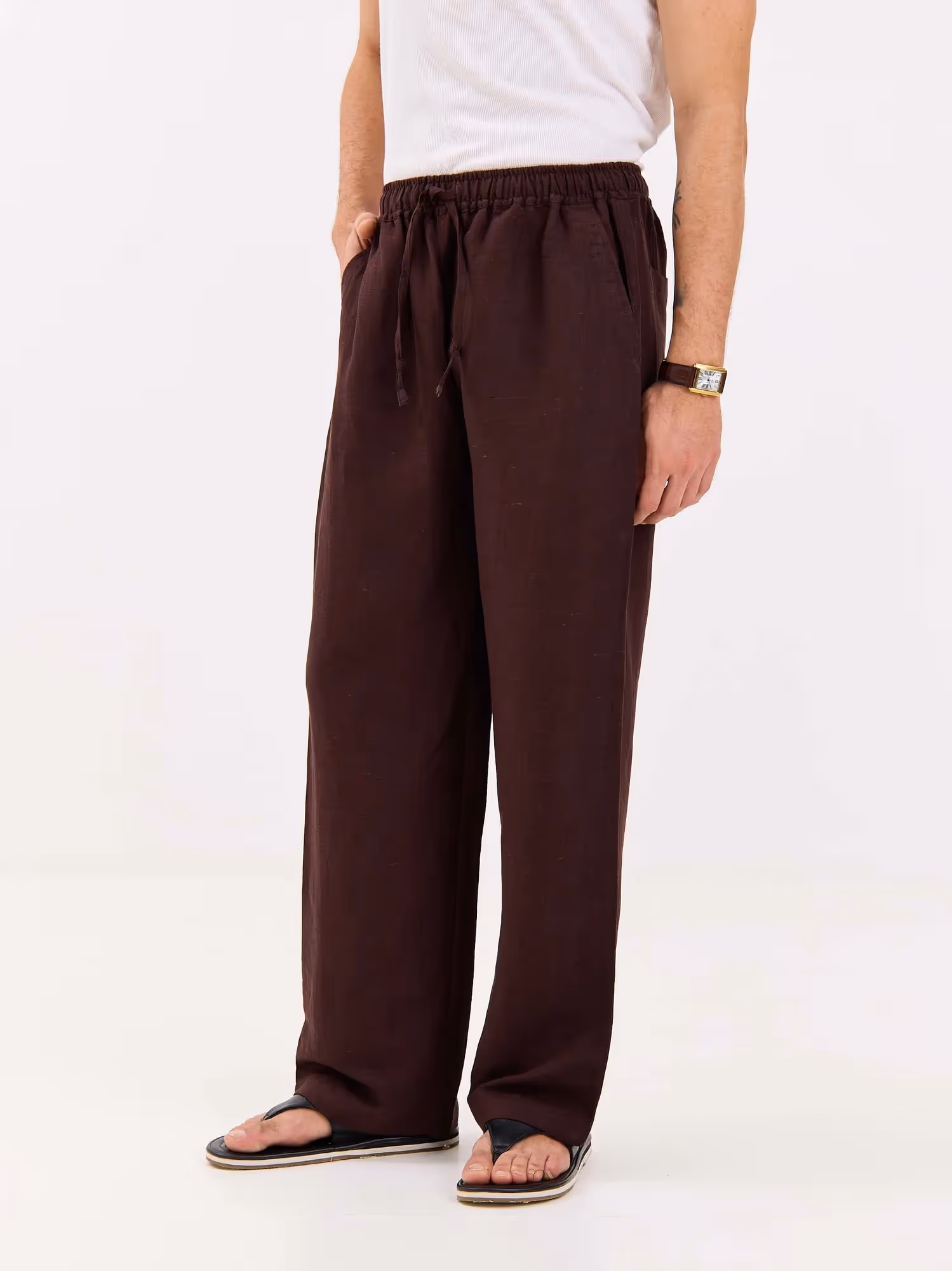 Coffee Brown Linen Pull-on Pants  image 7