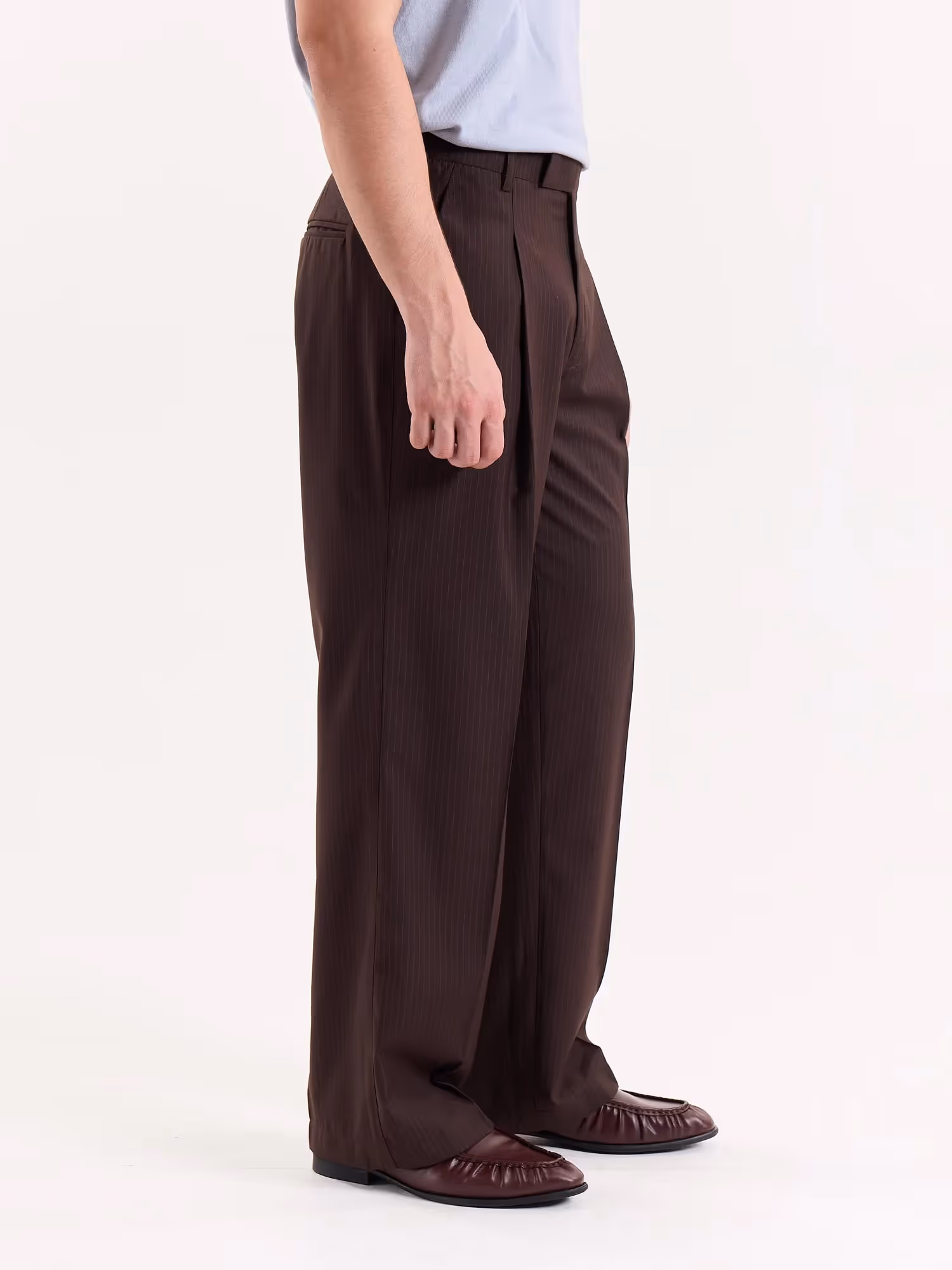 Coffee Brown Pinstriped Baggy Fit Trousers image 5