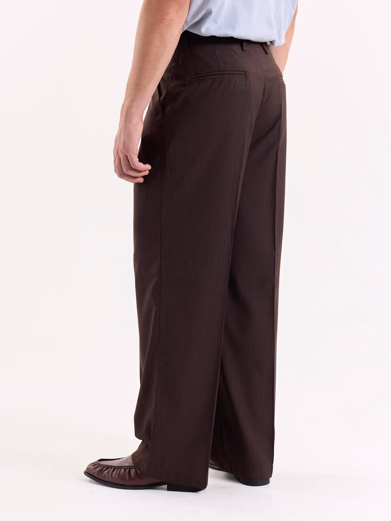 Coffee Brown Pinstriped Baggy Fit Trousers image 8