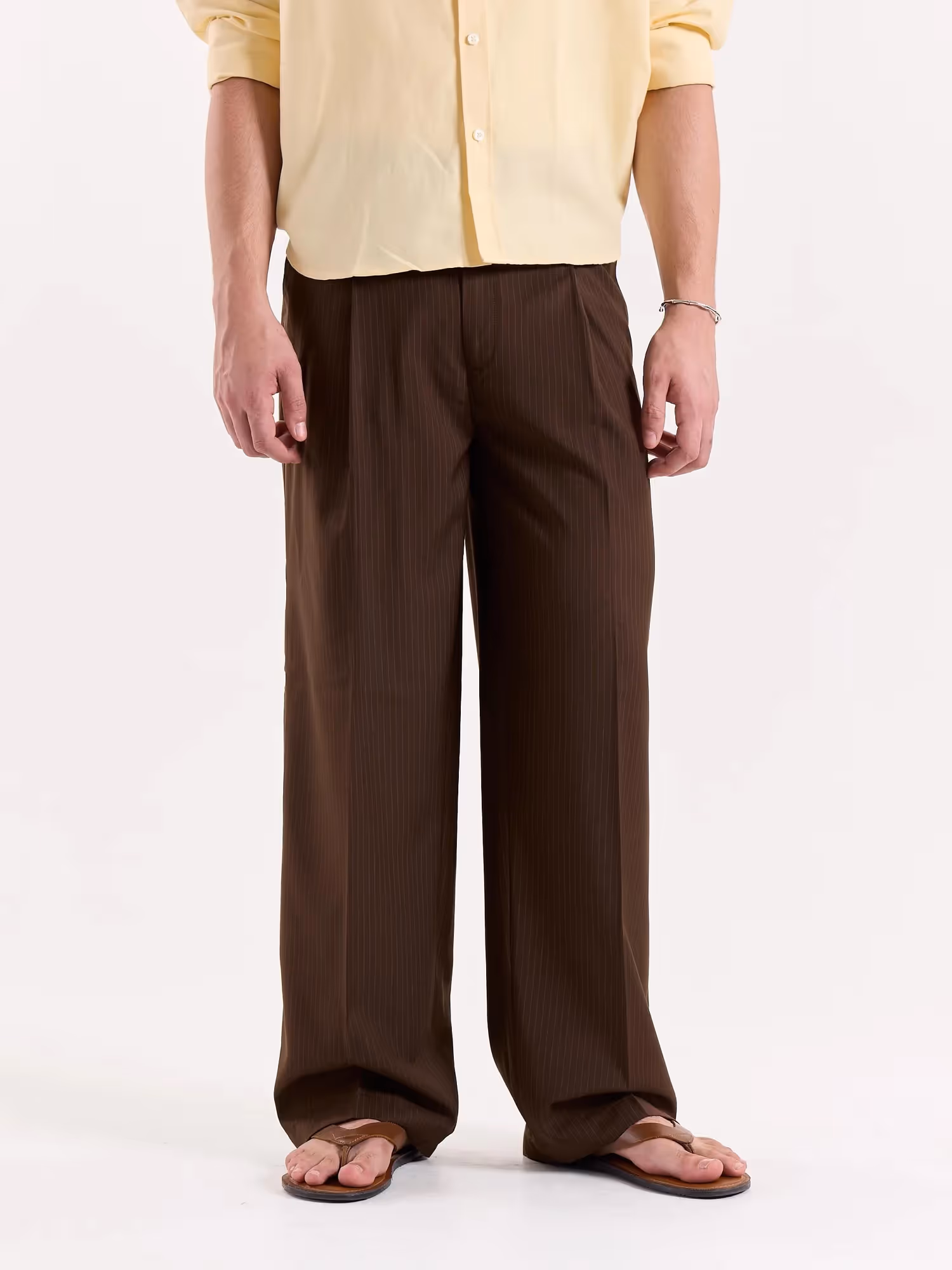 Copper Brown Pinstriped Baggy Fit Trousers image 2