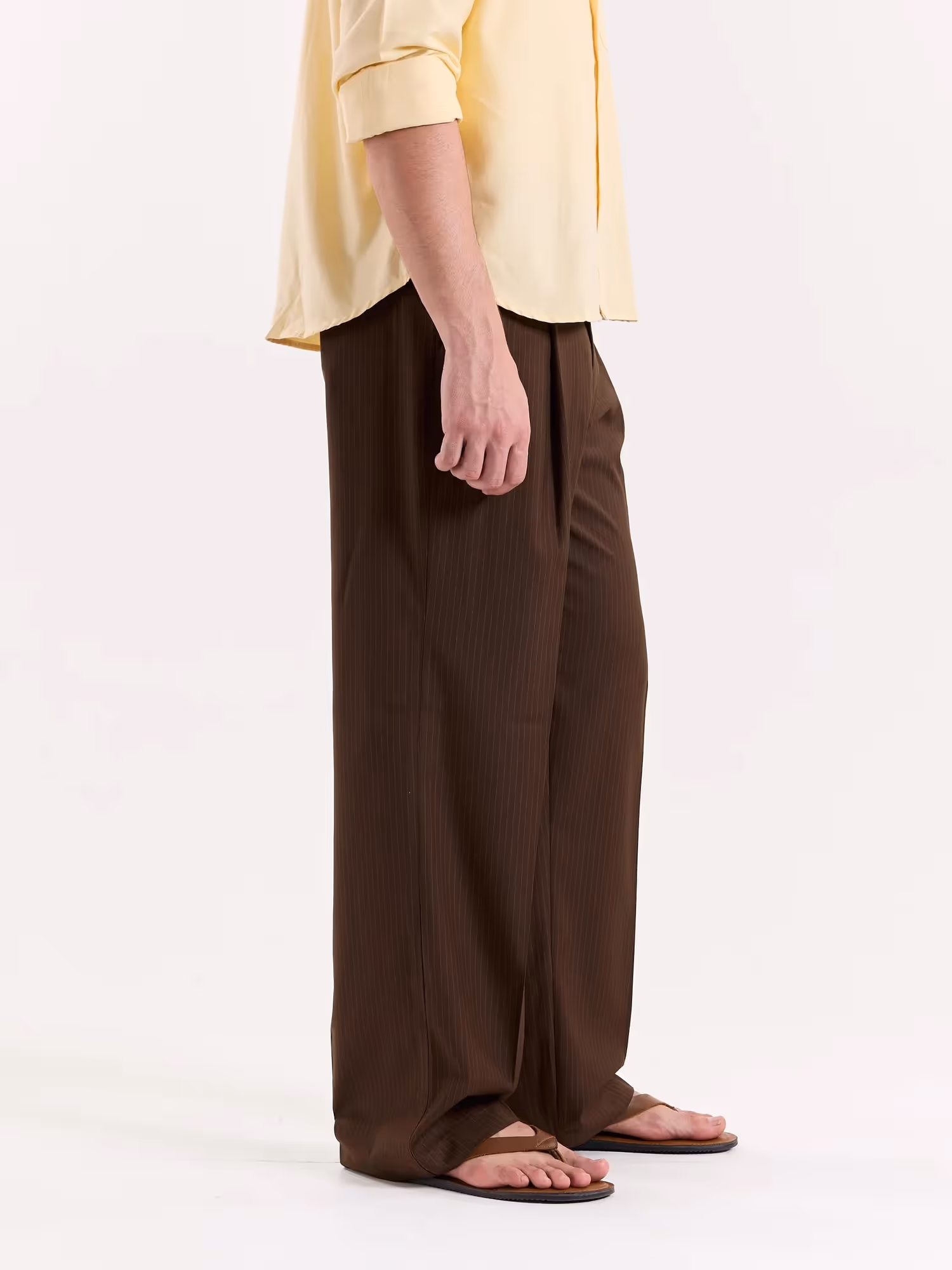 Copper Brown Pinstriped Baggy Fit Trousers image 5