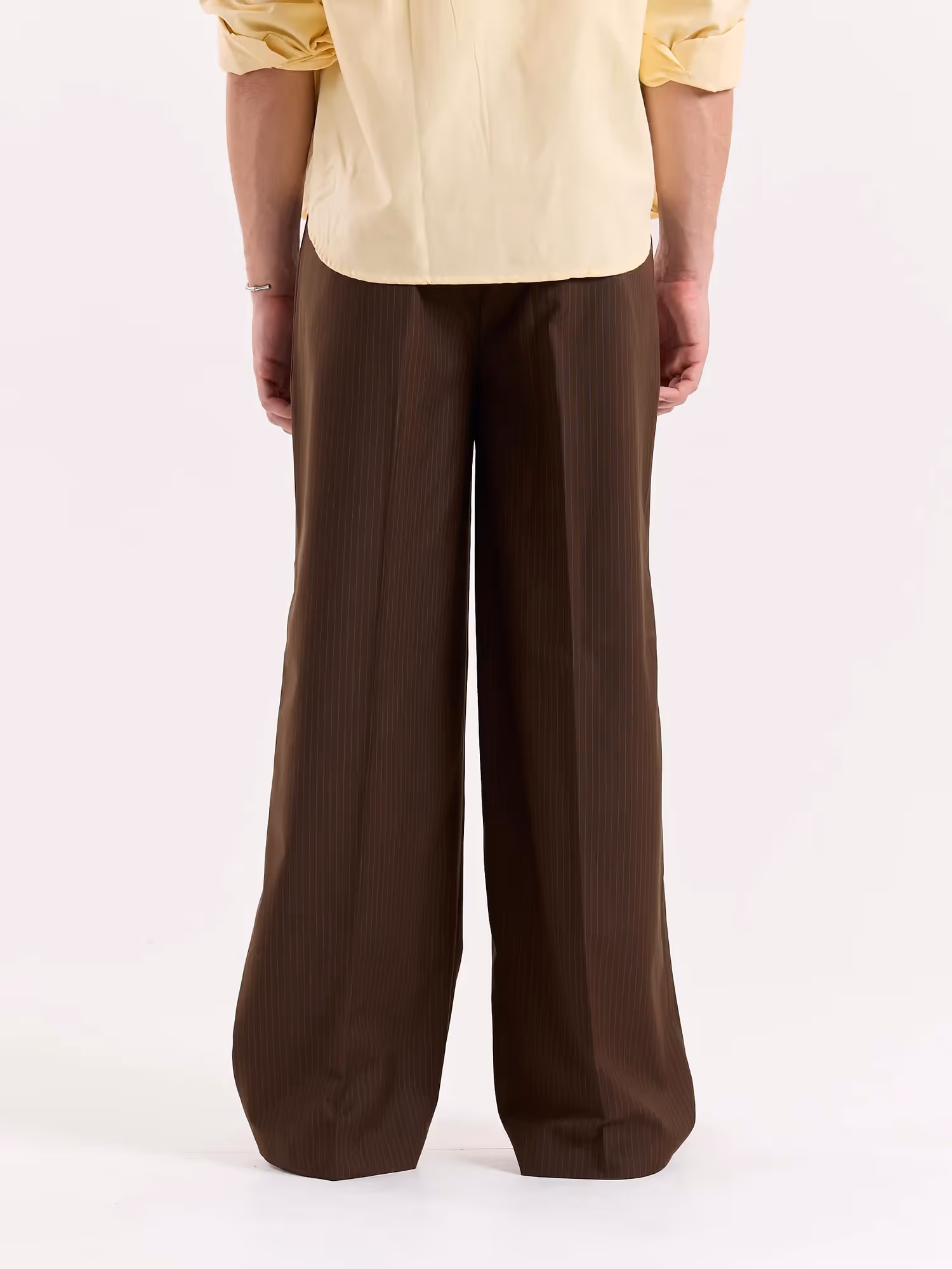 Copper Brown Pinstriped Baggy Fit Trousers image 8